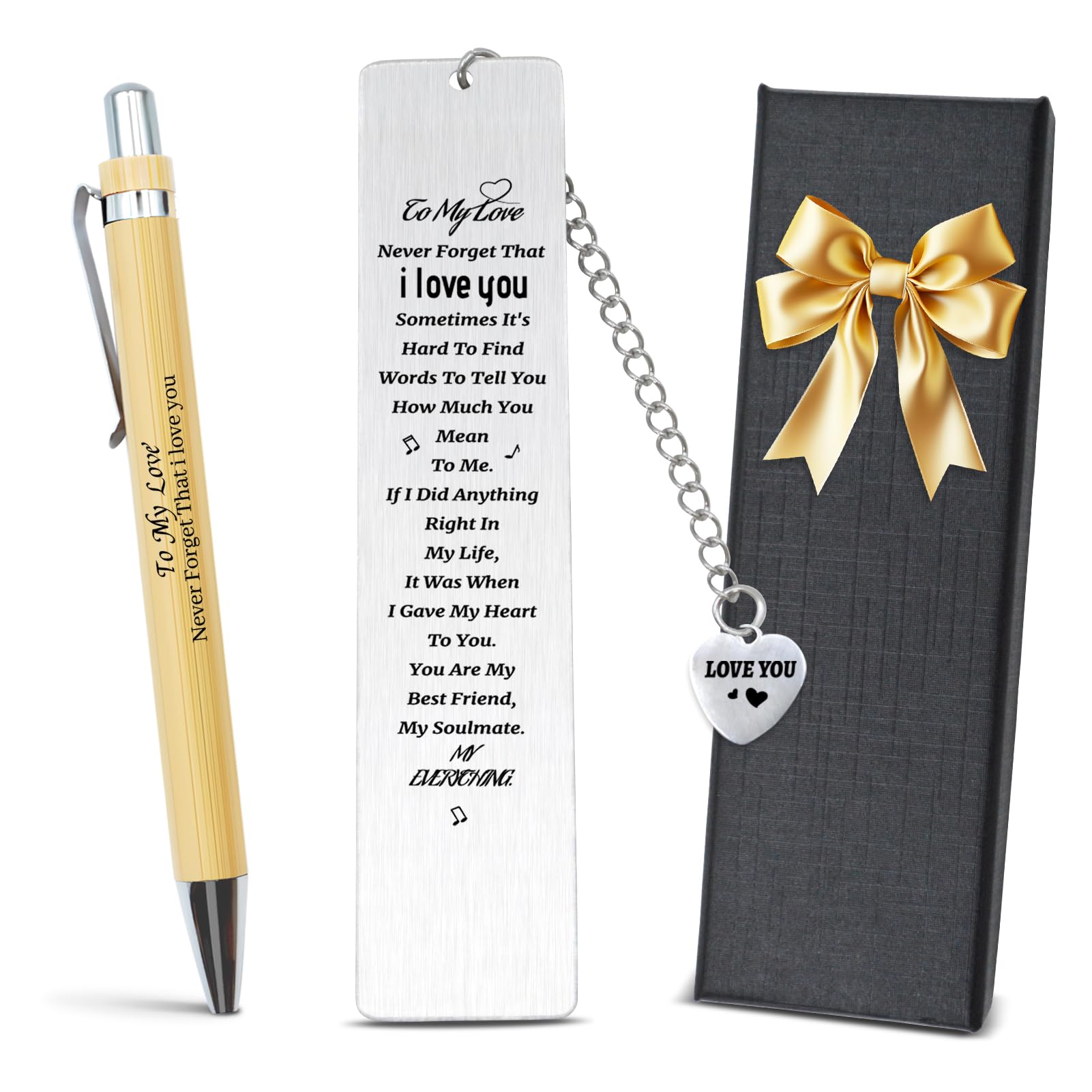 Unique Gifts For Girlfriend - Stylish Inspirational Bookmark Set With Pen, Valentines Day Gifts For Her, Metal Bookmark For Read