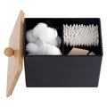 Ohlove Qtip Holder with Bamboo Lids, 3 Compartments Cotton Ball/Swabs Dispenser, Apothecary Jar Plastic Container for Storage an