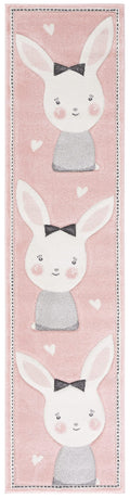 SAFAVIEH Carousel Kids Collection Runner Rug - 23 x 10, Pink & Ivory, Bunny Design, Non-Shedding & Easy Care, Ideal for High T