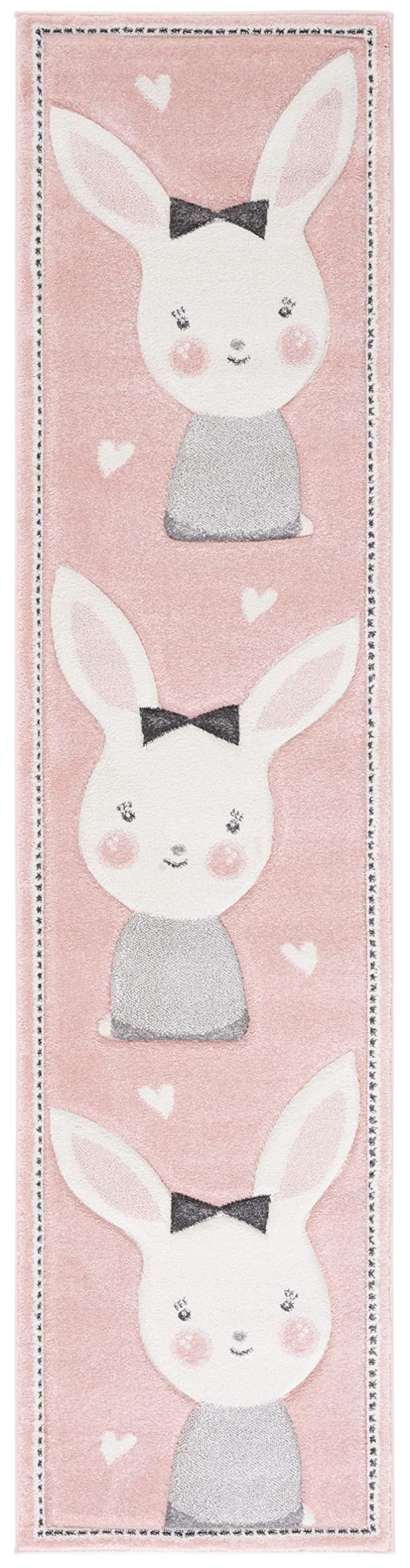 SAFAVIEH Carousel Kids Collection Runner Rug - 23 x 10, Pink & Ivory, Bunny Design, Non-Shedding & Easy Care, Ideal for High T