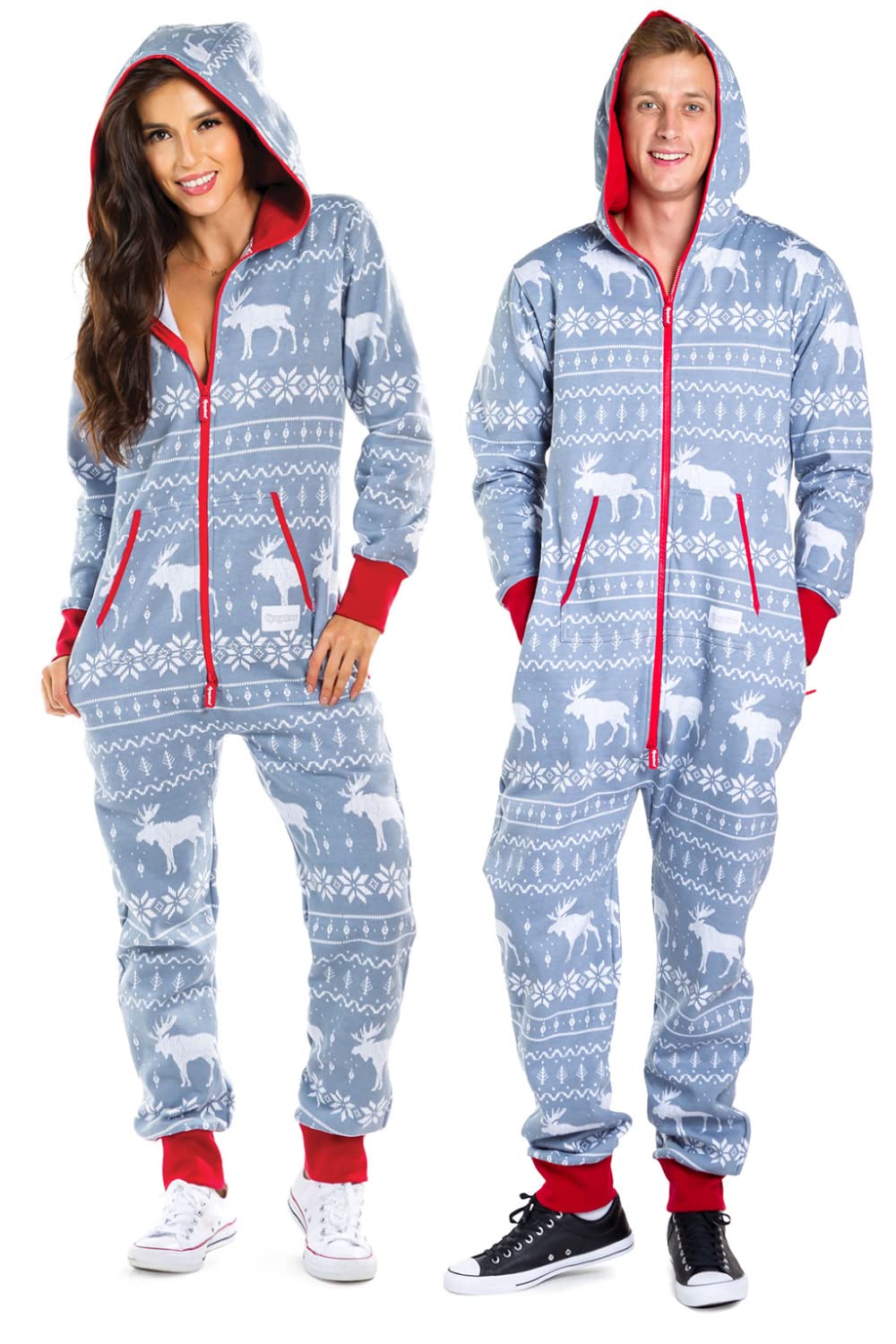 Tipsy Elves Mens Cozy Christmas Onesie Pajamas - Grey Moose Adult Holiday Cozy Jumpsuit: Small
