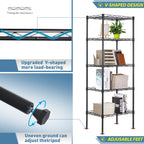 Adjustable Nsf-Certified Metal Shelf Wire Shelving Unit Storage For Small Places Restaurant Garage Pantry Kitchen Garage Rack (Black, 16.7L×11.8W×47.6H)
