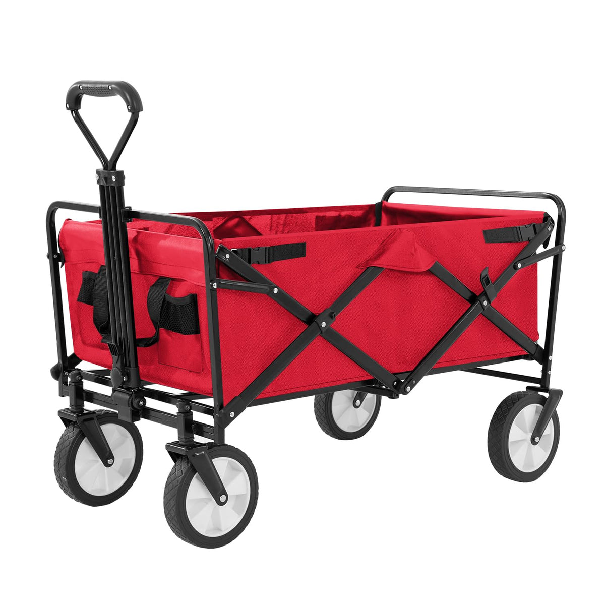 Collapsible Wagon Folding Wagon Garden Cart With Large Capacity, Portable Utility Wagon Cart Heavy Duty For Beach Camping Shoppi