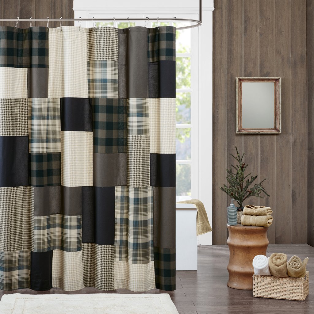 Woolrich Winter Hills Cotton Shower Curtain, Plaid Lodgecabin Shower Curtains For Bathroom, 72 X 72, Tan