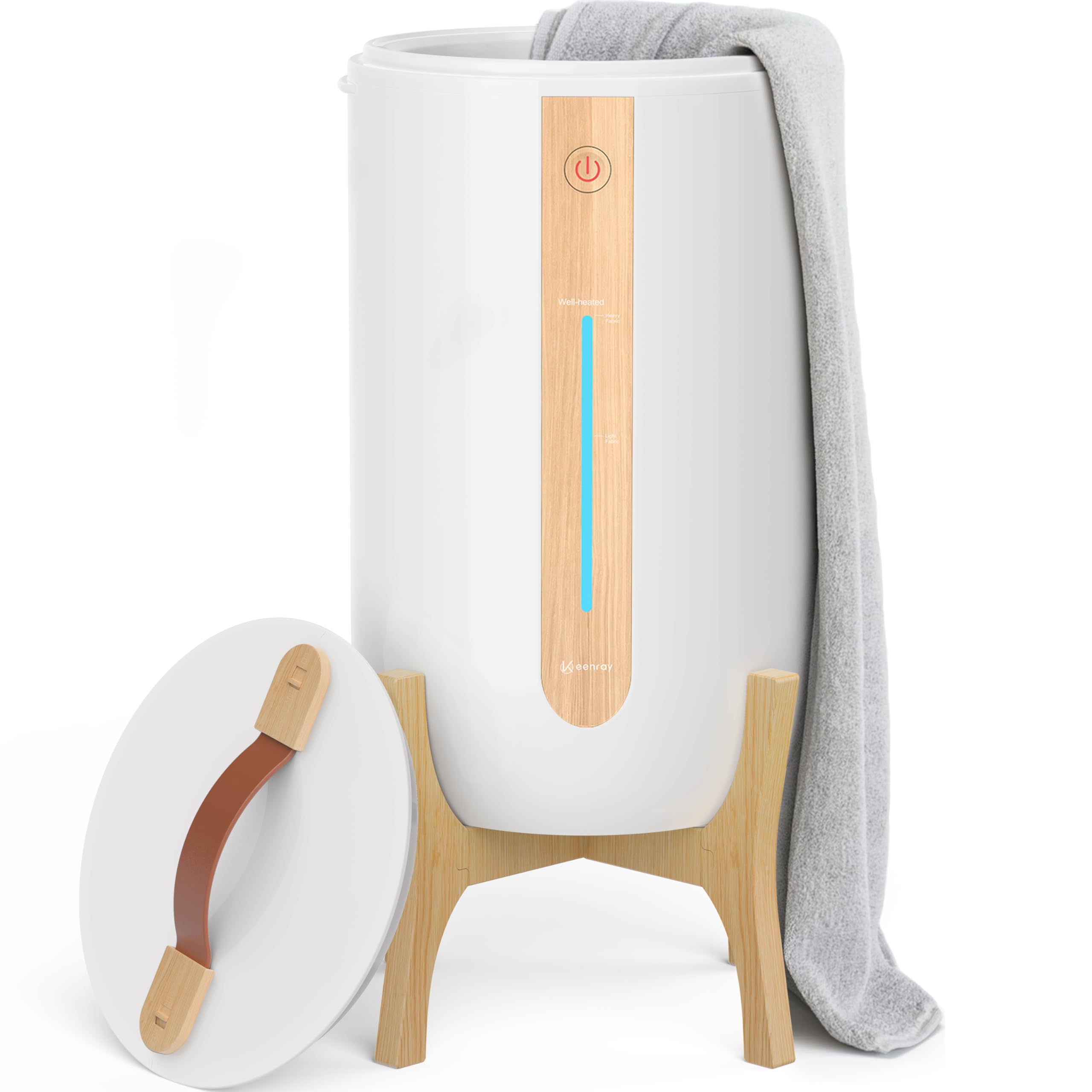Keenray Towel Warmer for Bathroom with Wooden Stand, Towel Warmer Bucket with Heating Progress Bar, Fragrant Disc Holder, Auto S