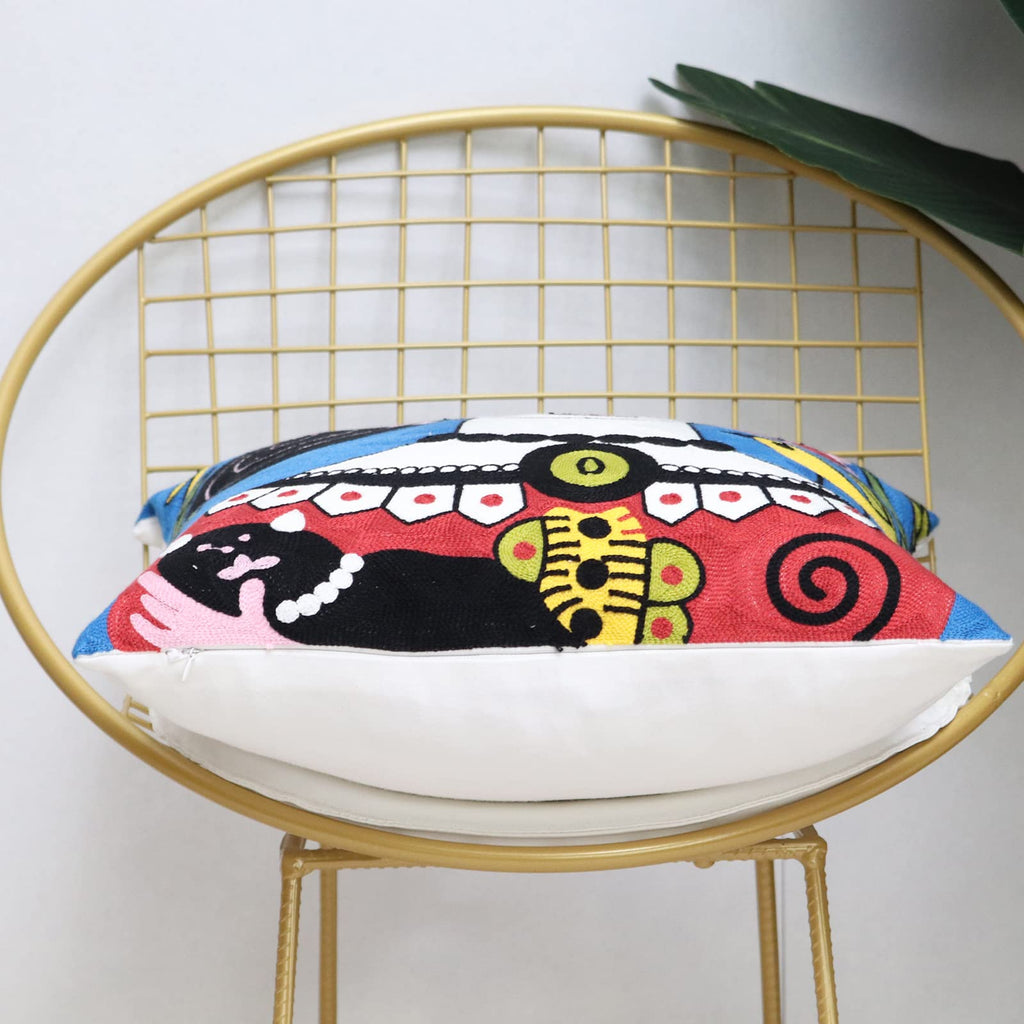 Unionkk Soft Cotton Throw Pillow Covers Abstract Art Exaggerated Mythology Figure Embroidery Square Cushion Cover Outdoor Balcon