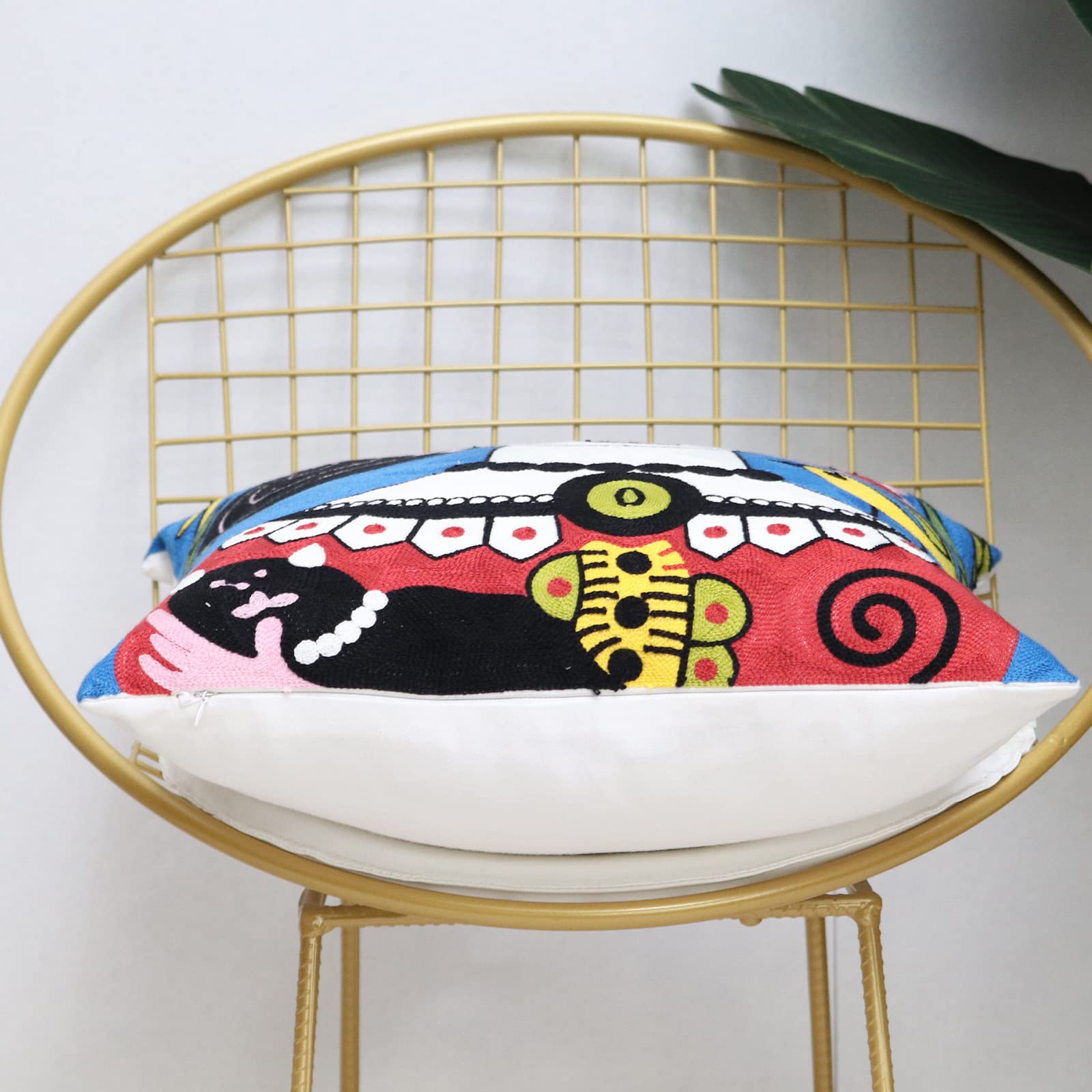 Unionkk Soft Cotton Throw Pillow Covers Abstract Art Exaggerated Mythology Figure Embroidery Square Cushion Cover Outdoor Balcon