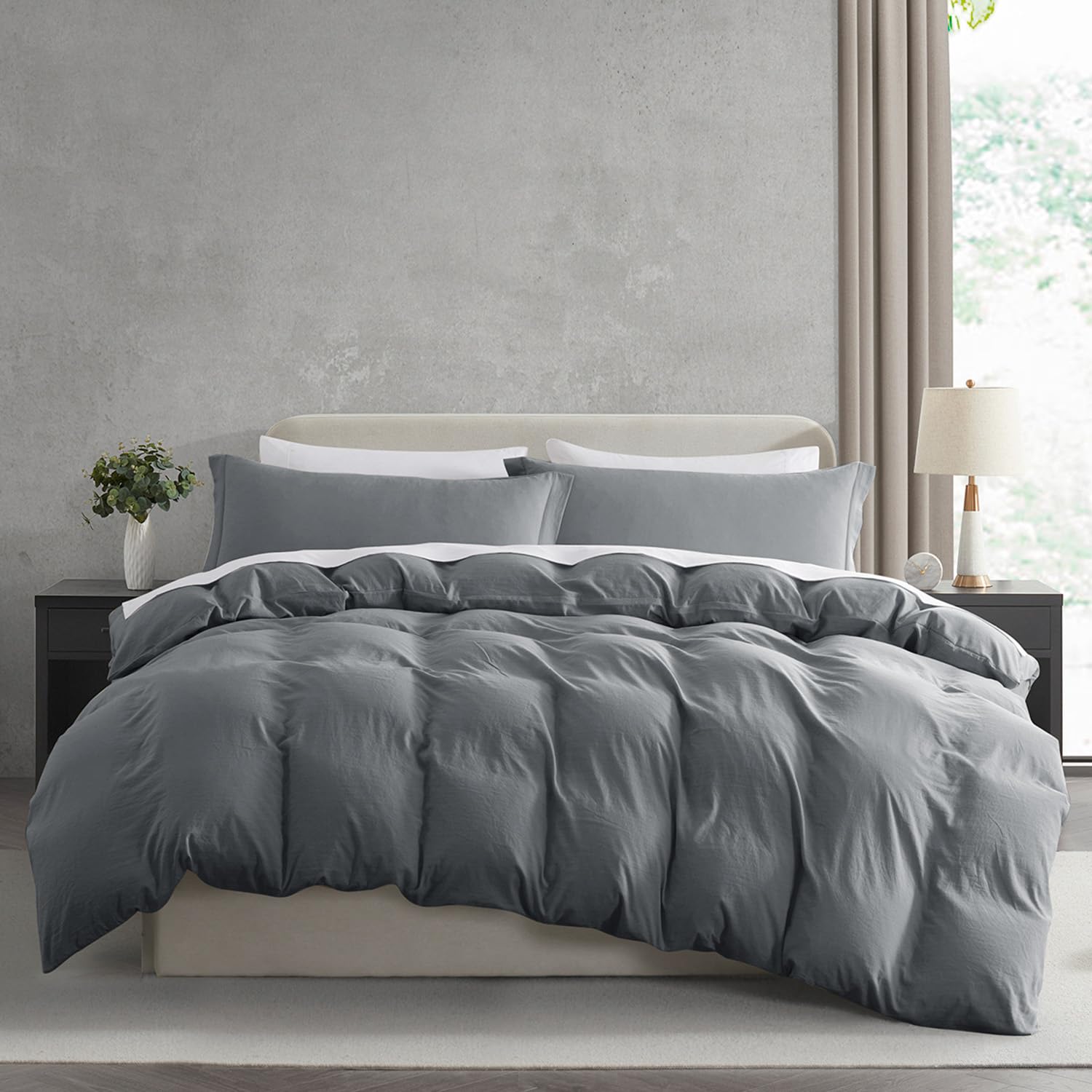 Nestl Grey California King Duvet Cover Sets - Soft Prewashed Cal King Duvet Cover, 3 Piece, With Zipper Closure, 1 Duvet Cover 104X98 Inches And 2 Pillow Shams - No Comforter