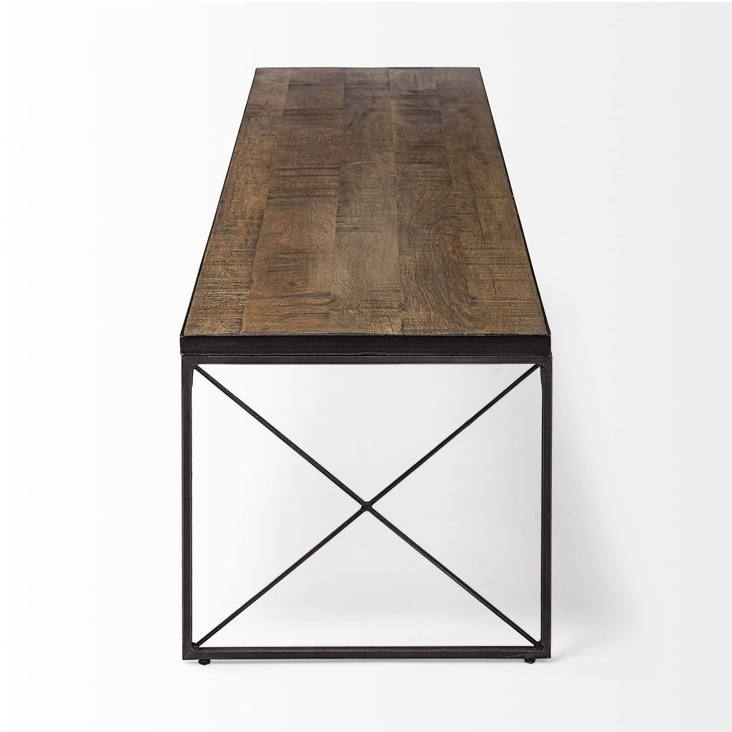 HomeRoots Rectangular Mango Wood/Medium Brown Top and Black Iron Base Accent Bench