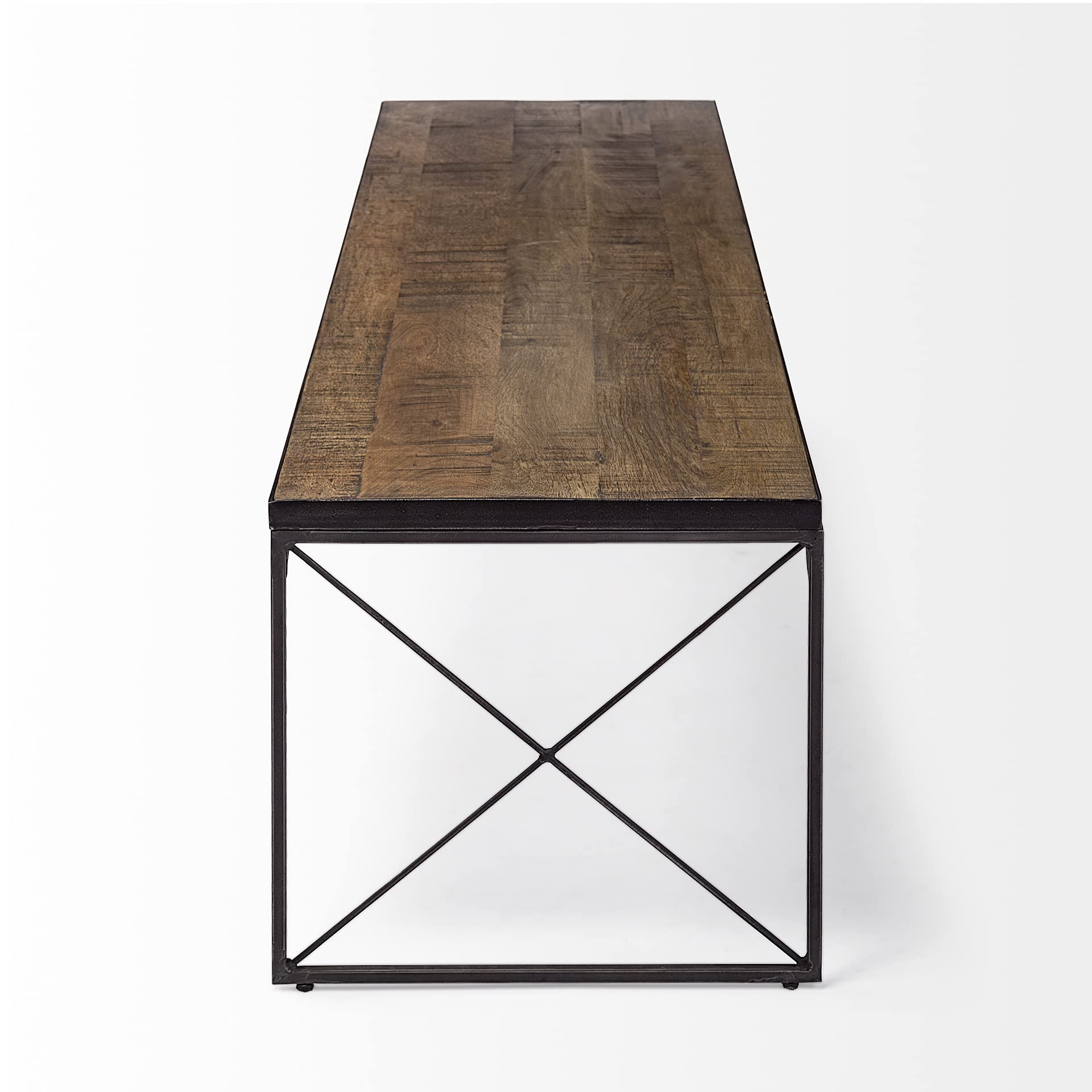 HomeRoots Rectangular Mango Wood/Medium Brown Top and Black Iron Base Accent Bench