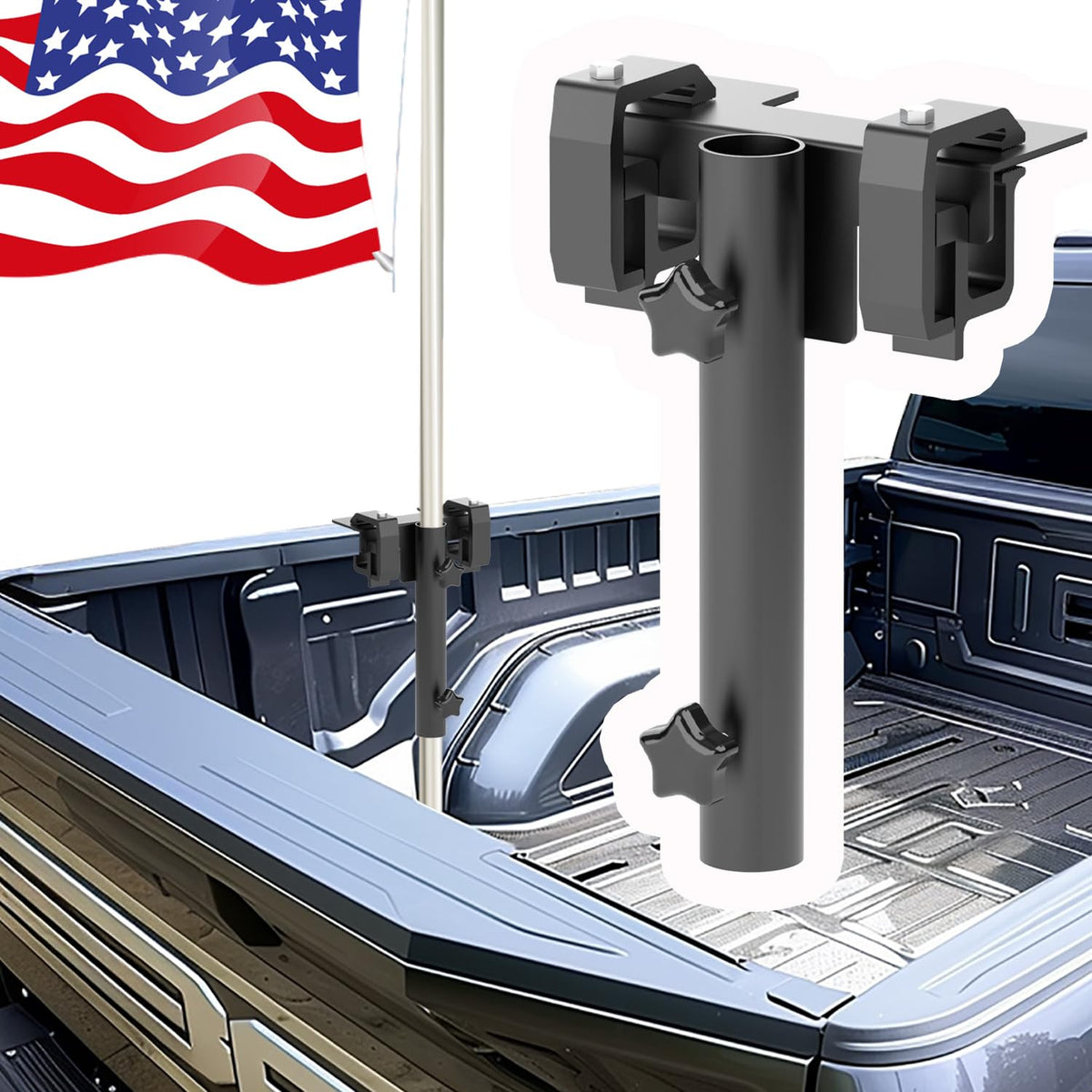 No Drilling Side Flag Pole Mount Kit For Truck Bed,Universal Black Flagpole Holder Fit Up To 1.5' Pole,Most Stable Flag Pole Mo