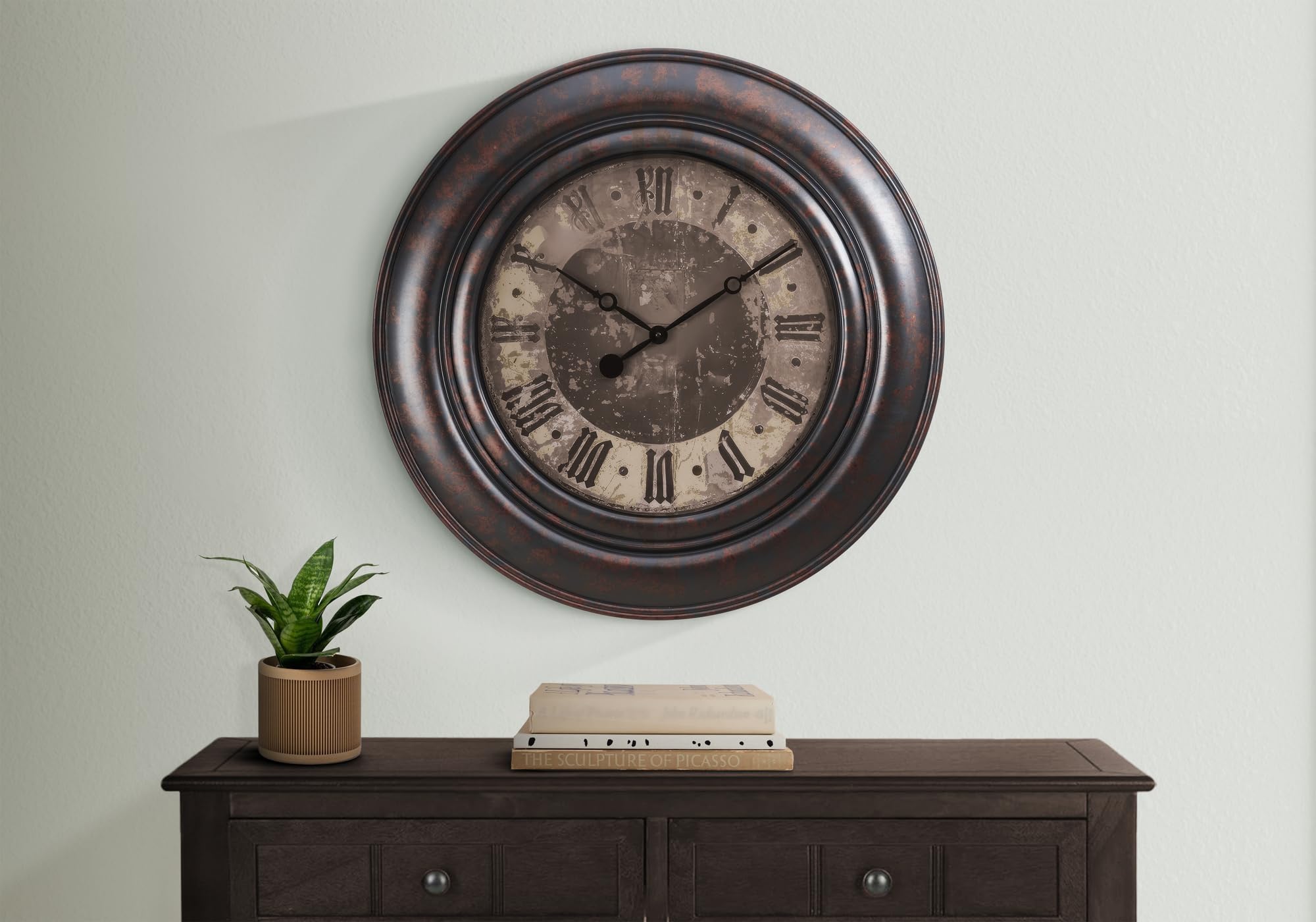 Monarch Specialties I 9027 Clocks, 30' Round, Large Oversized, Wall Clock, Brown, Transitional