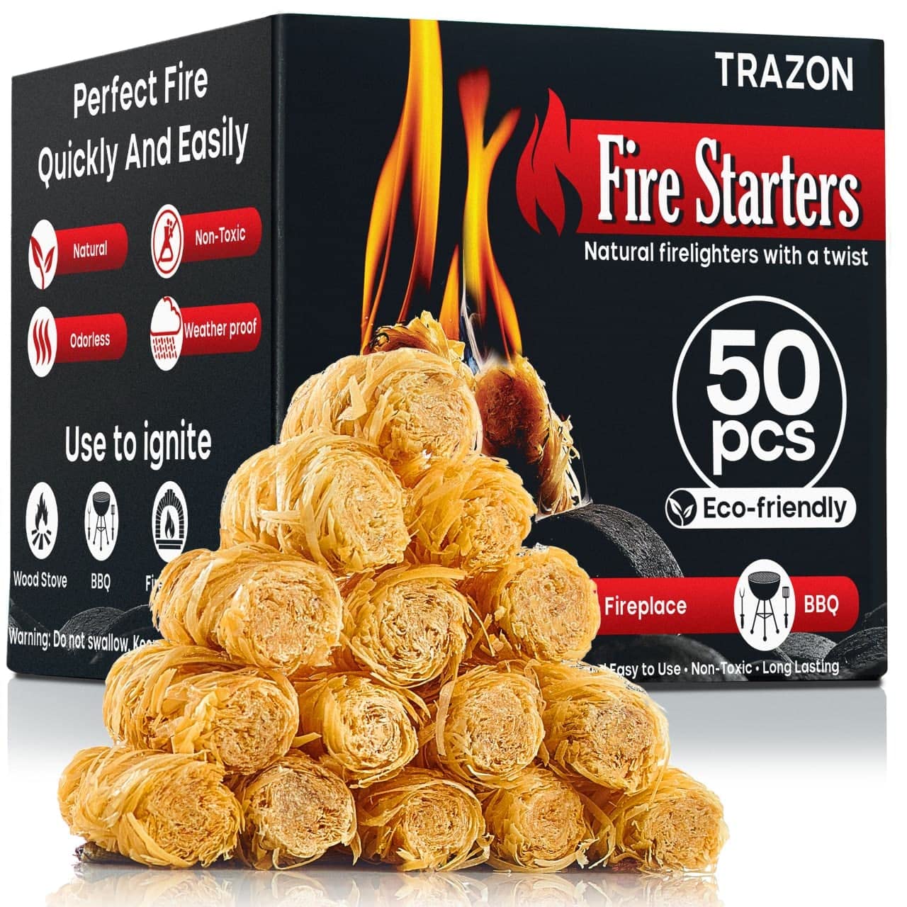 Fire Starters For Indoor Fireplace, Campfires, Wood Stove, Grill, Charcoal Chimney, Fire Pit, Bbq Accessories - Charcoal Starter