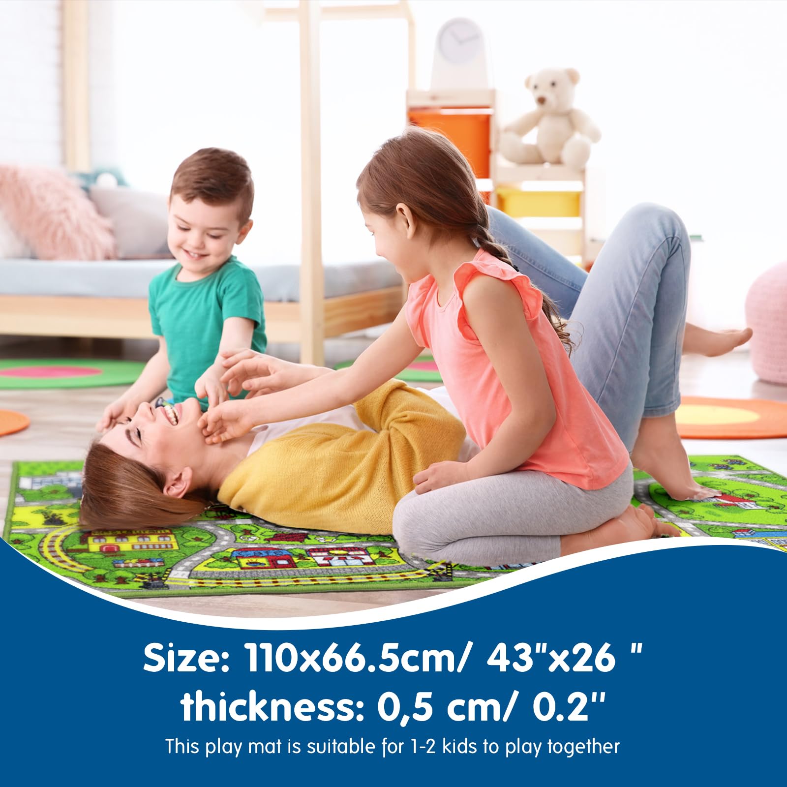 Booooom Jackson Car Rugs For Kids,Train And City Rug,Road Rug,Non Slip Car Mat For Kids,Washable Race Car Track Rug,Car Play Mat