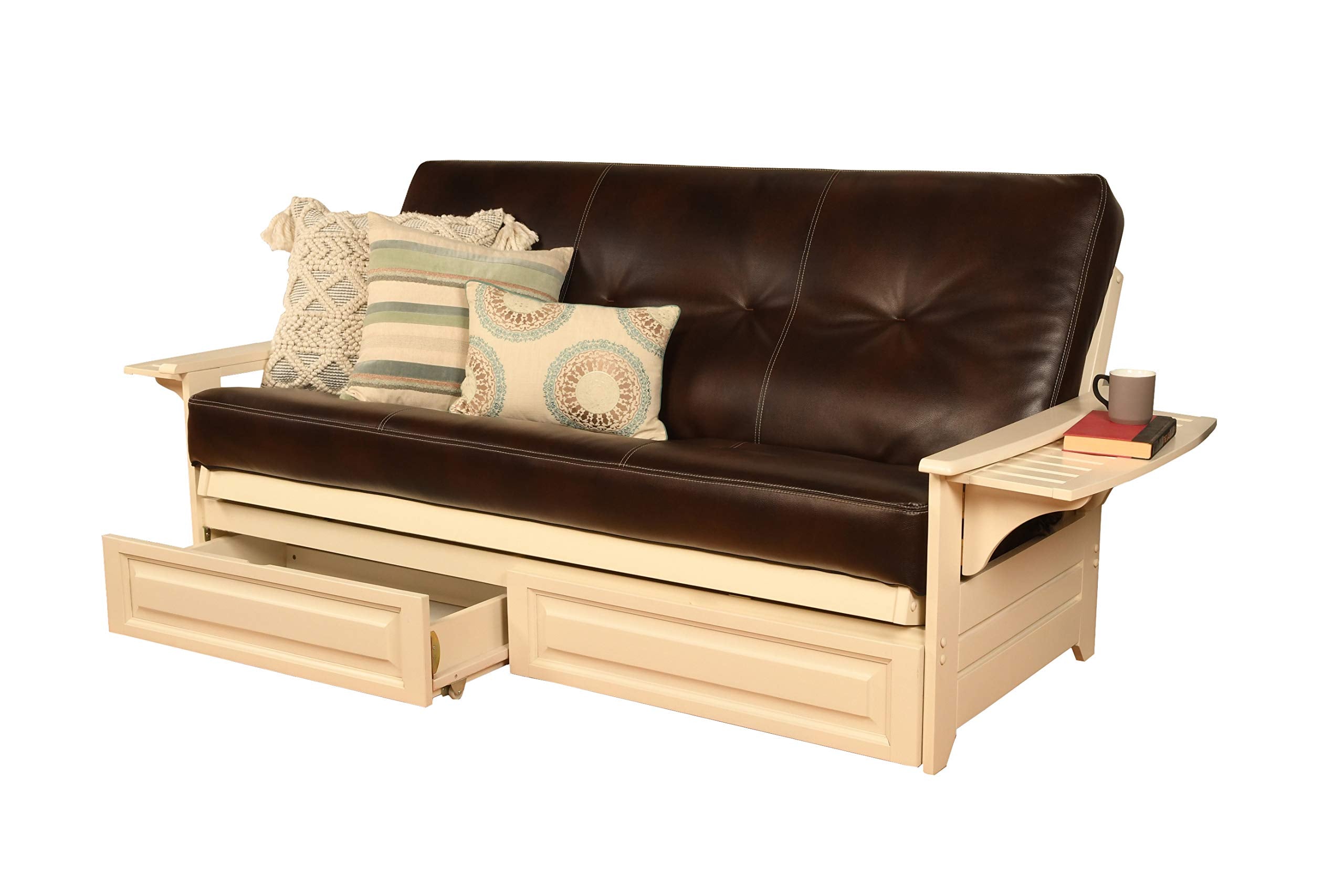 Kodiak Furniture Phoenix Antique White Storage Futon With Java Brown Mattress