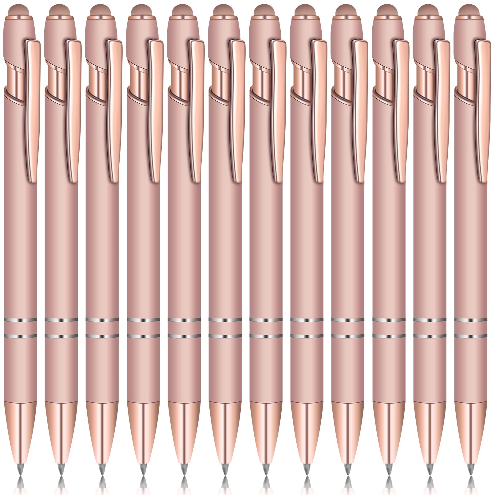 Tivcck 12 Pcs Ballpoint Pen With Stylus Tip,2 In 1 Stylus Ballpoint Pen,Metal Stylus Pen,Rubberized Soft Touch Ballpoint Pen For