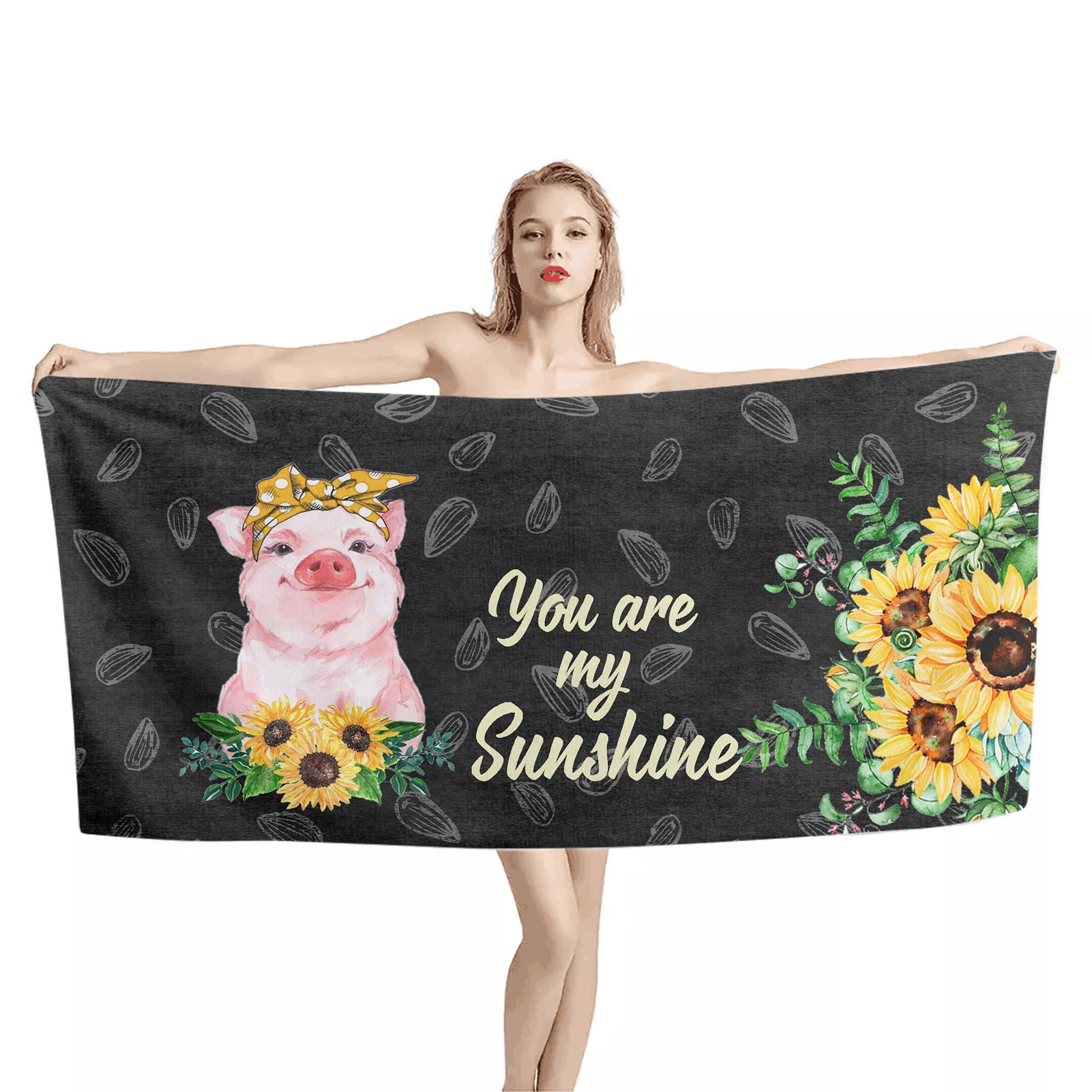 Aoopistc Sunflower Pig Print Thick Beach Towels,Super Absorbent Quick Dry Towels For Swimming Surfing,Oversized Bath Face Hair T