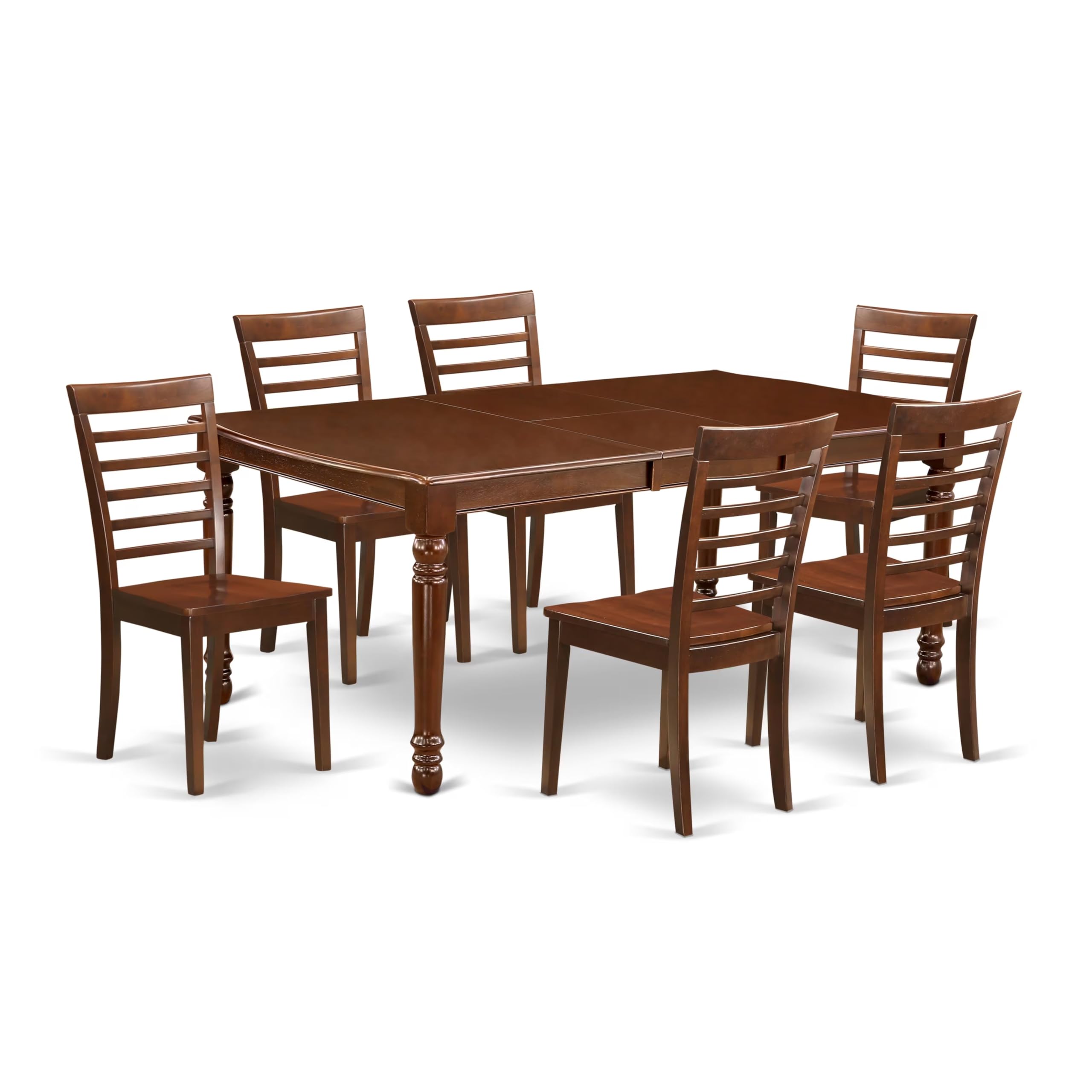 East West Furniture Doml7-Mah-W 7 Piece Dining Set Consist Of A Rectangle Dining Room Table With Butterfly Leaf And 6 Wood Seat Chairs, 42X78 Inch, Mahogany