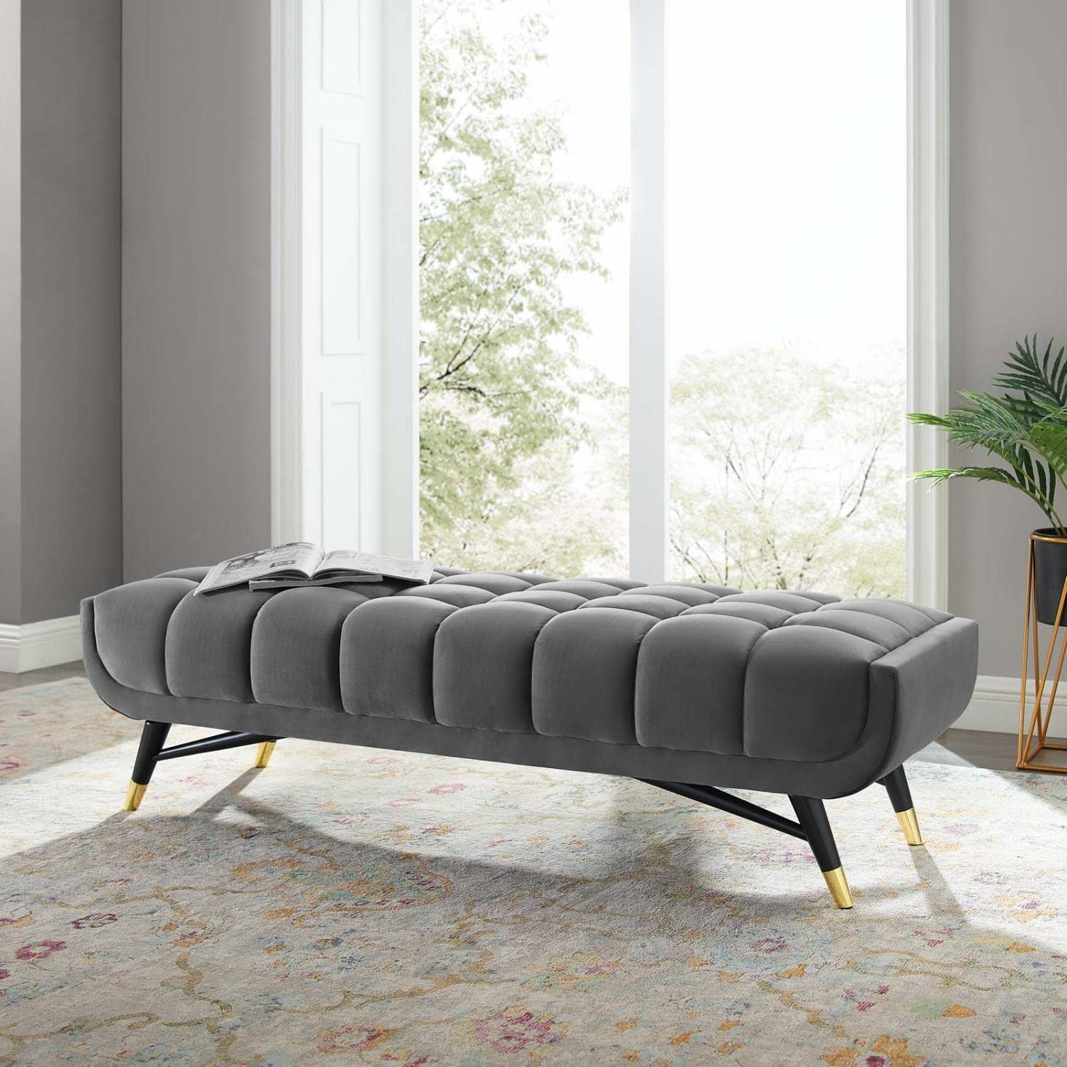 Modway Adept 60" Performance Velvet Bench In Gray