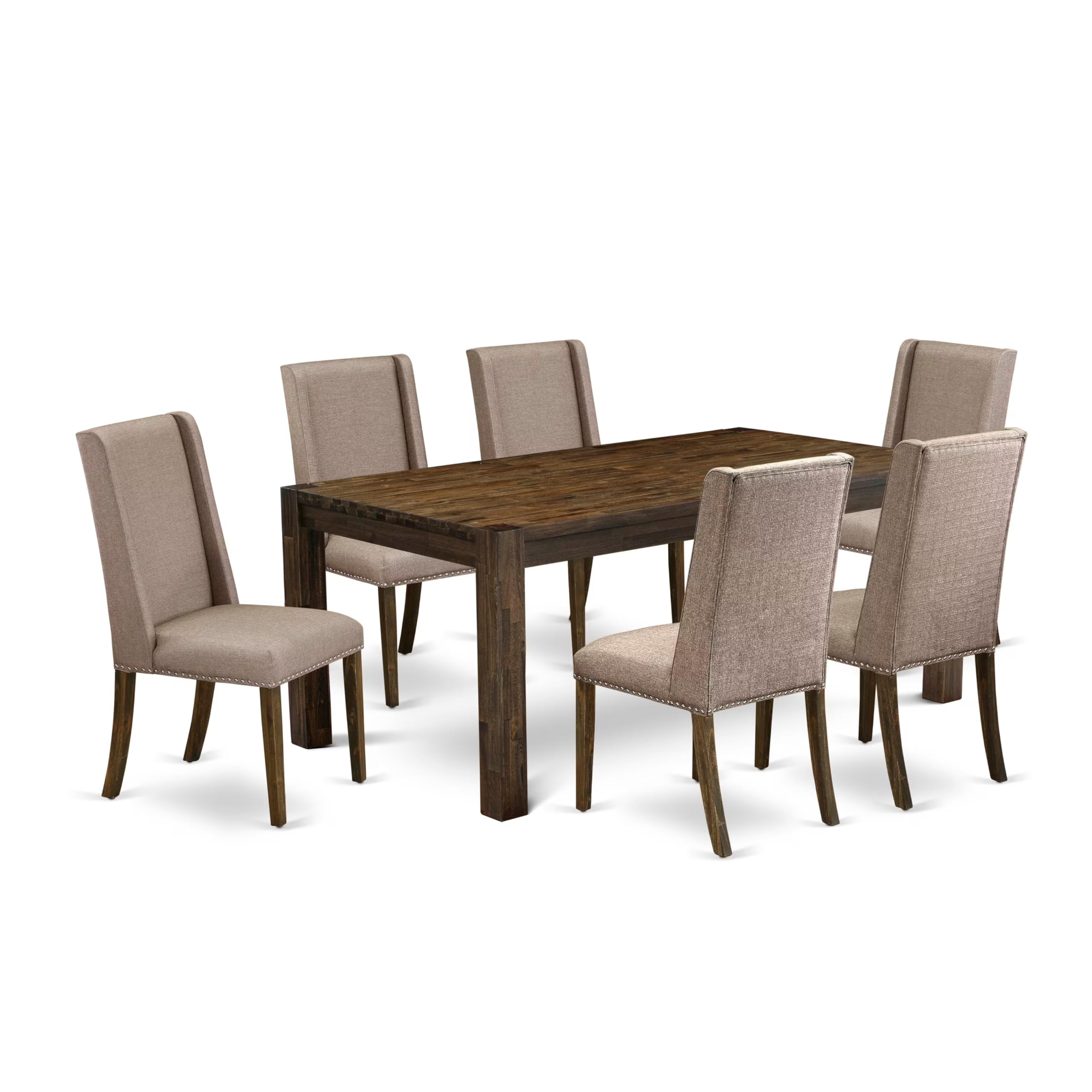 East West Furniture Lmfl7-77-16 7 Piece Kitchen Table Set Consist Of A Rectangle Rustic Wood Dining Table And 6 Dark Khaki Linen Fabric Parson Dining Chairs, 40X72 Inch, Jacobean