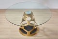 Neos Modern Furniture Round Clear Glass Gold Base Dining Table