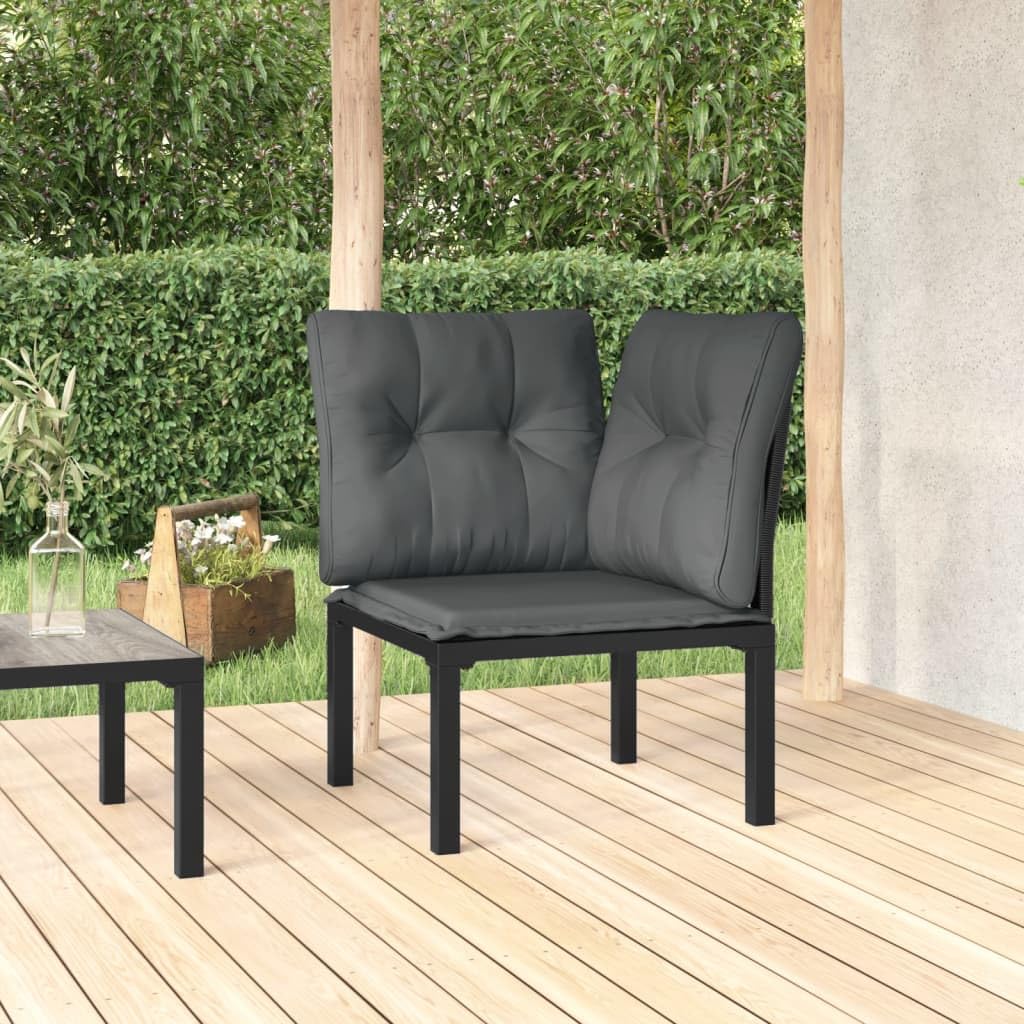 vidaXL Modern Poly Rattan Garden Chair in Black with Dark Gray Cushions - Weather Resistant Outdoor Furniture with a Sturdy Steel Frame, Comfortable Seat, and Modular Design