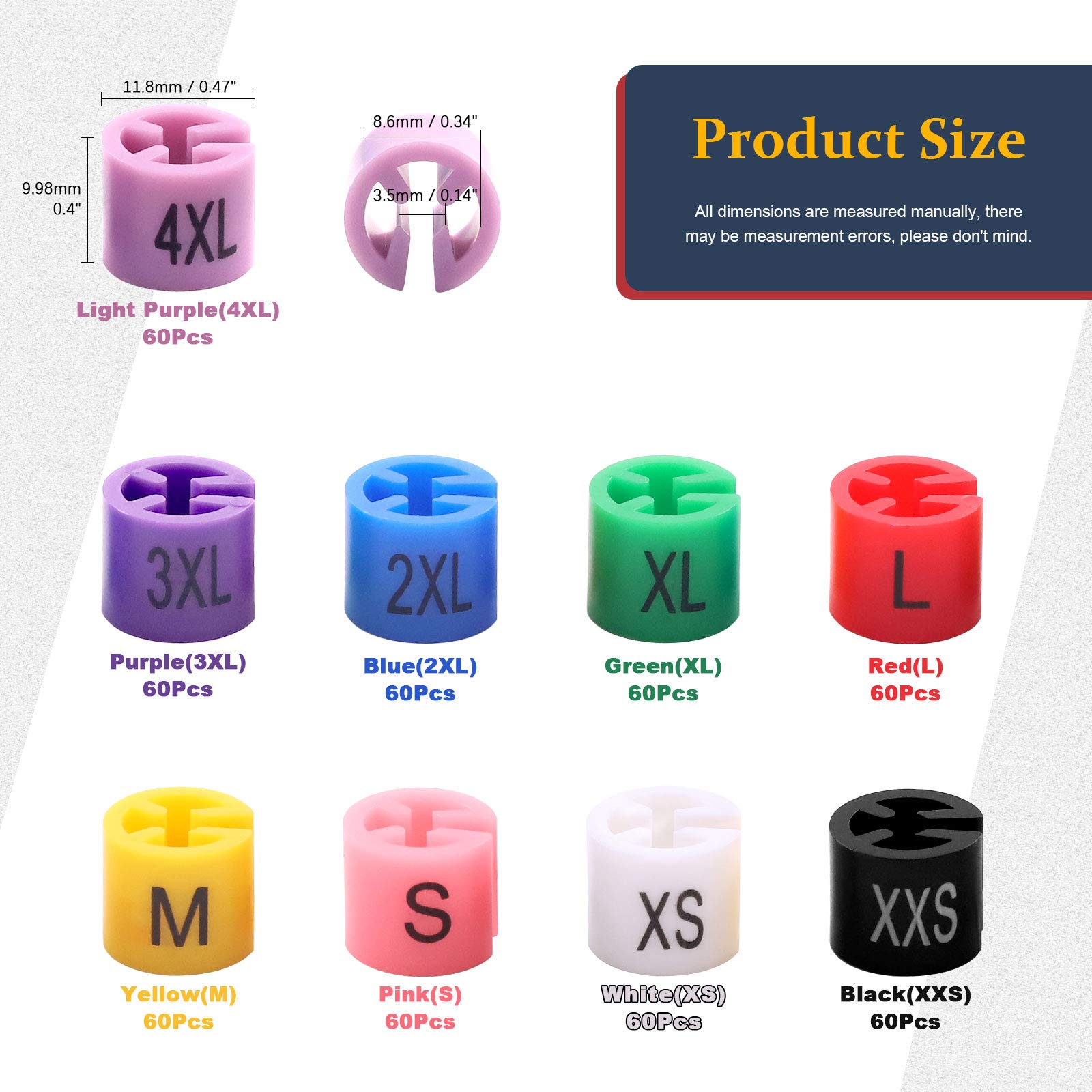 Hilitchi 540-Pcs [Xxs - 4Xl] Clothes Hanger Size Color-Coding Garment Size Markers Assortment Kit - 9 Size - With Storage Box