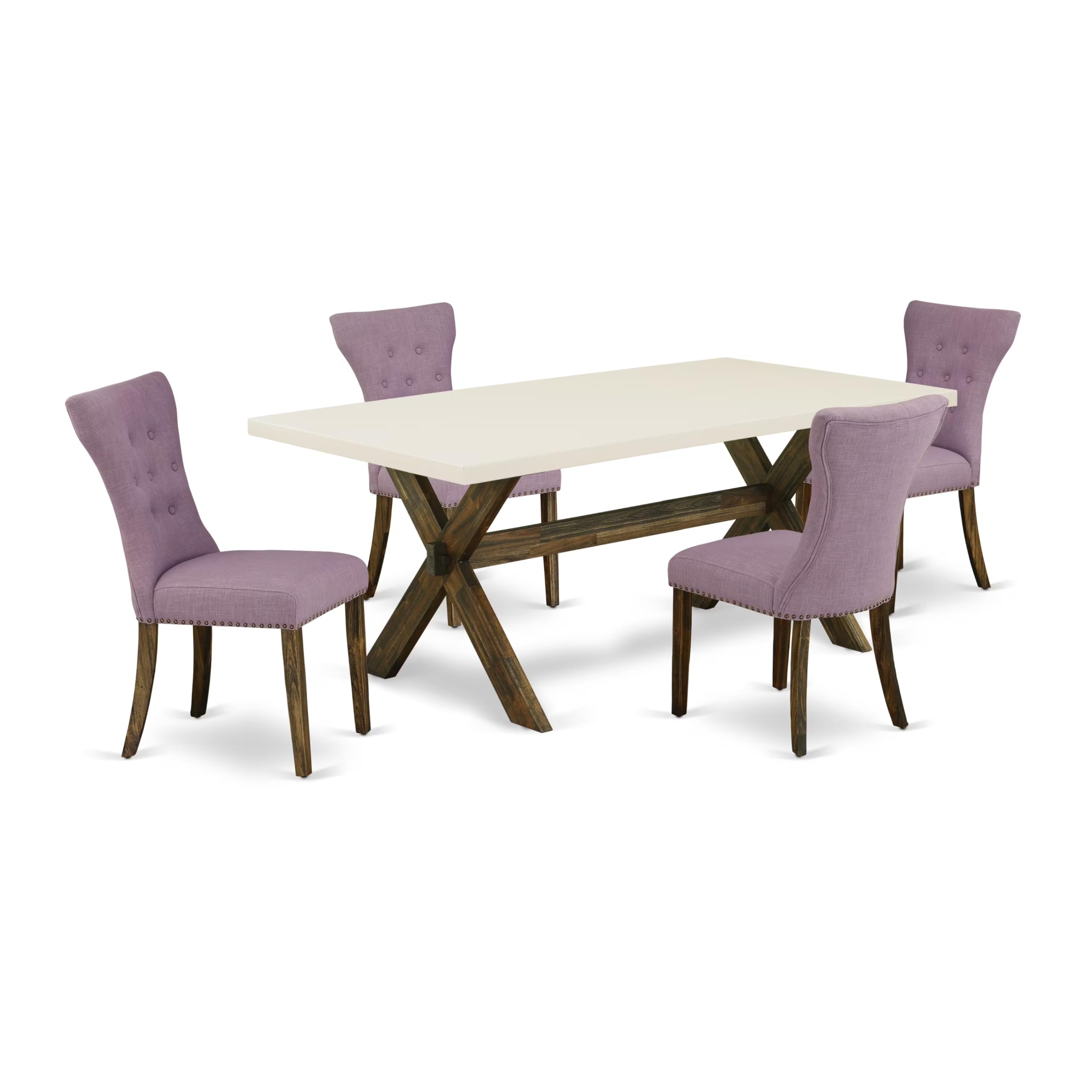 East West Furniture X727Ga740-5 5 Piece Kitchen Table & Chairs Set Includes A Rectangle Dining Room Table With X-Legs And 4 Dahlia Linen Fabric Parson Dining Chairs, 40X72 Inch, Multi-Color