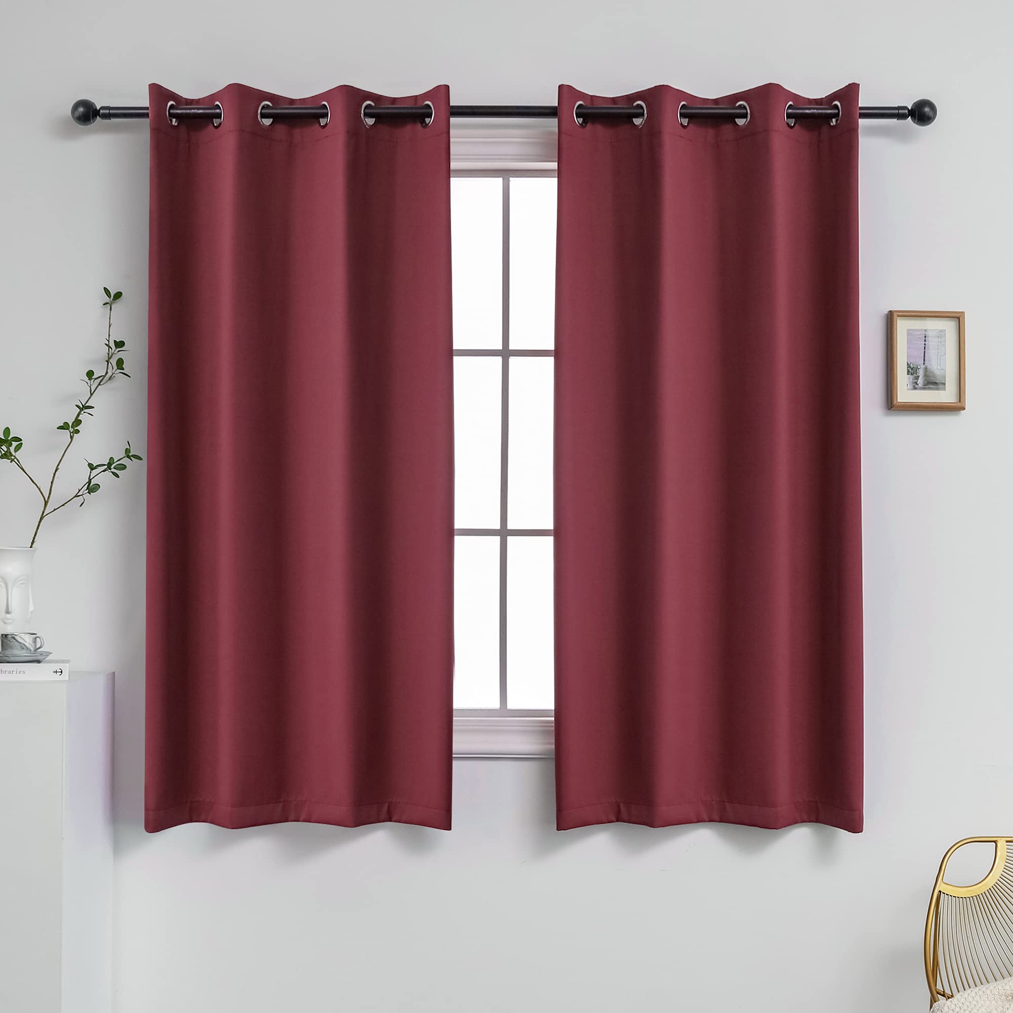 Ygo 45 Inches Blackout Curtains For Bedroom And Kitchen 2 Panels Thermal Insulated Grommet Window Drapes W52 X L45 Inches Wine R