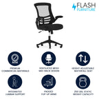 Flash Furniture Kelista Mid-Back Black Mesh Swivel Ergonomic Task Office Chair with Flip-Up Arms
