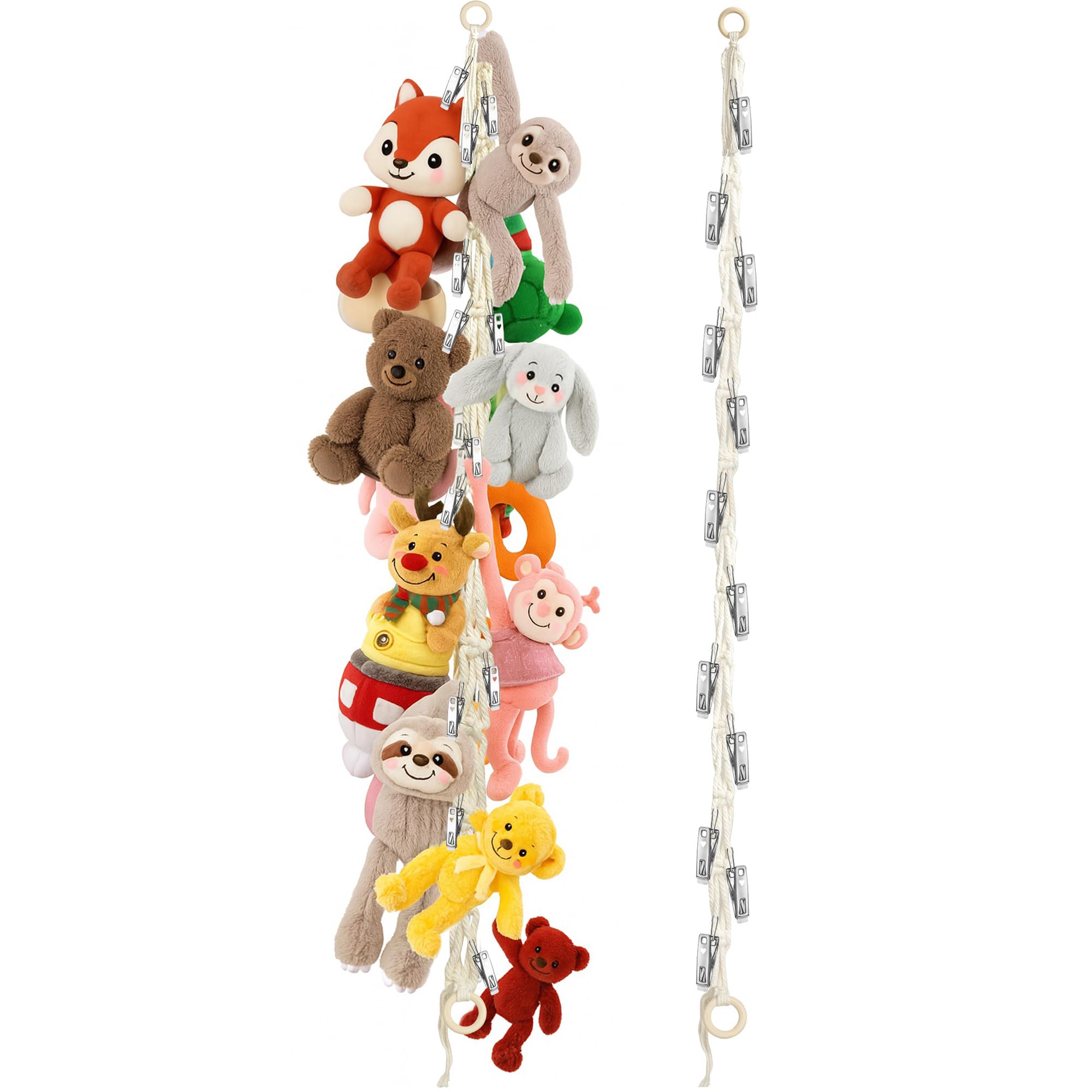 Dorblely Stuffed Animal Storage Hammock Corner - Hanging Stuffed Animal Holder with 20 PCS Metal Clips, Boho Stuffed Animal Orga