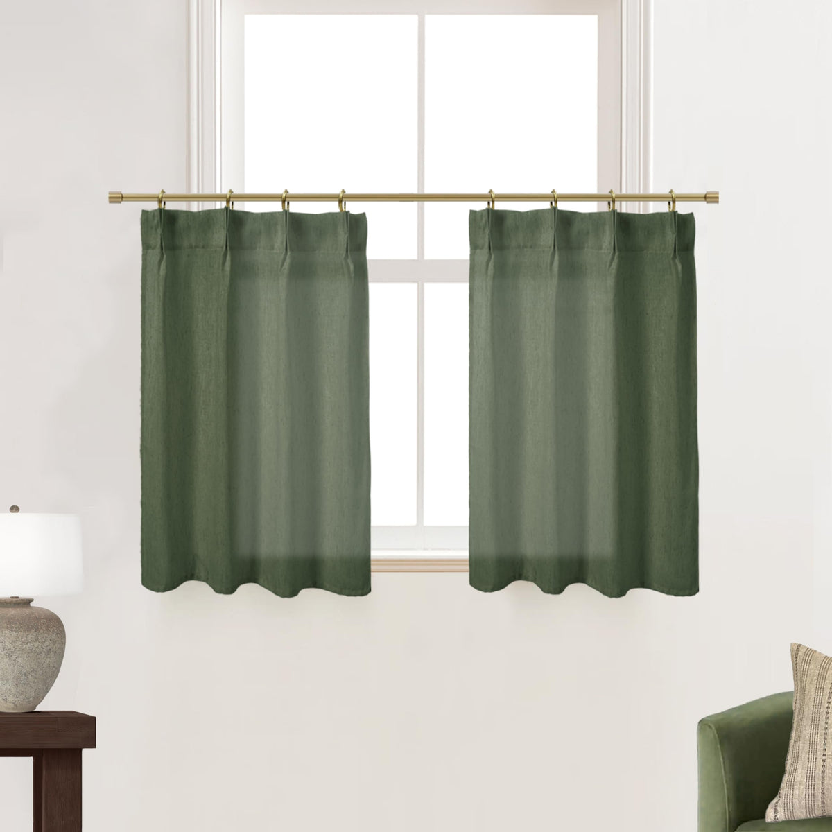 Dark Green Bathroom Curtains Window Short,Small Linen Non See Through Sheer Spring Curtains For Kitchen Living Room Cute Bedroom