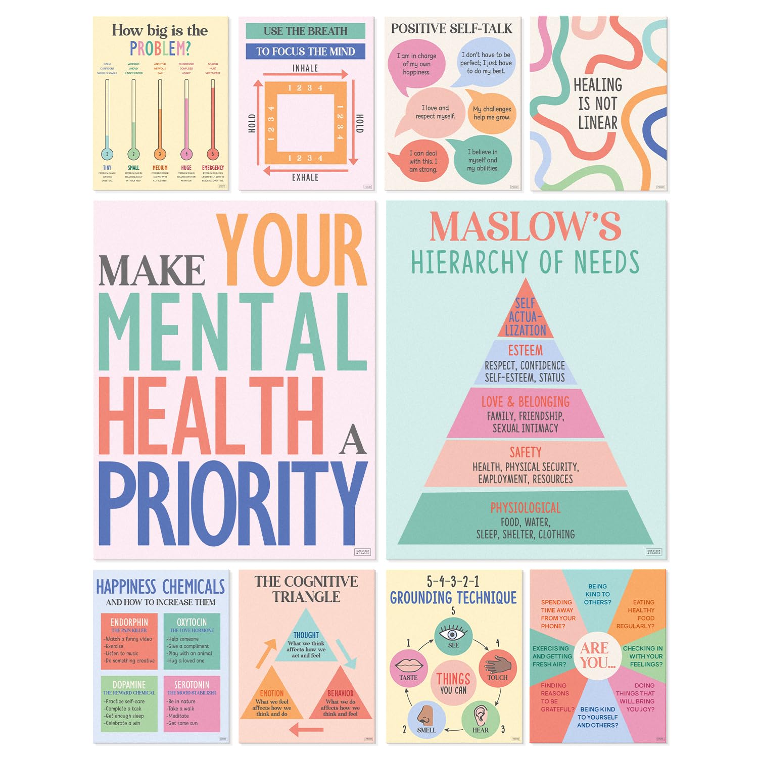 S&O Mental Health Posters For Office & School - Mental Health Office Decor - Mental Health Wall Art Therapy Counseling Office De