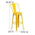 Flash Furniture Commercial Grade 30" High Yellow Metal Indoor-Outdoor Barstool with Removable Back