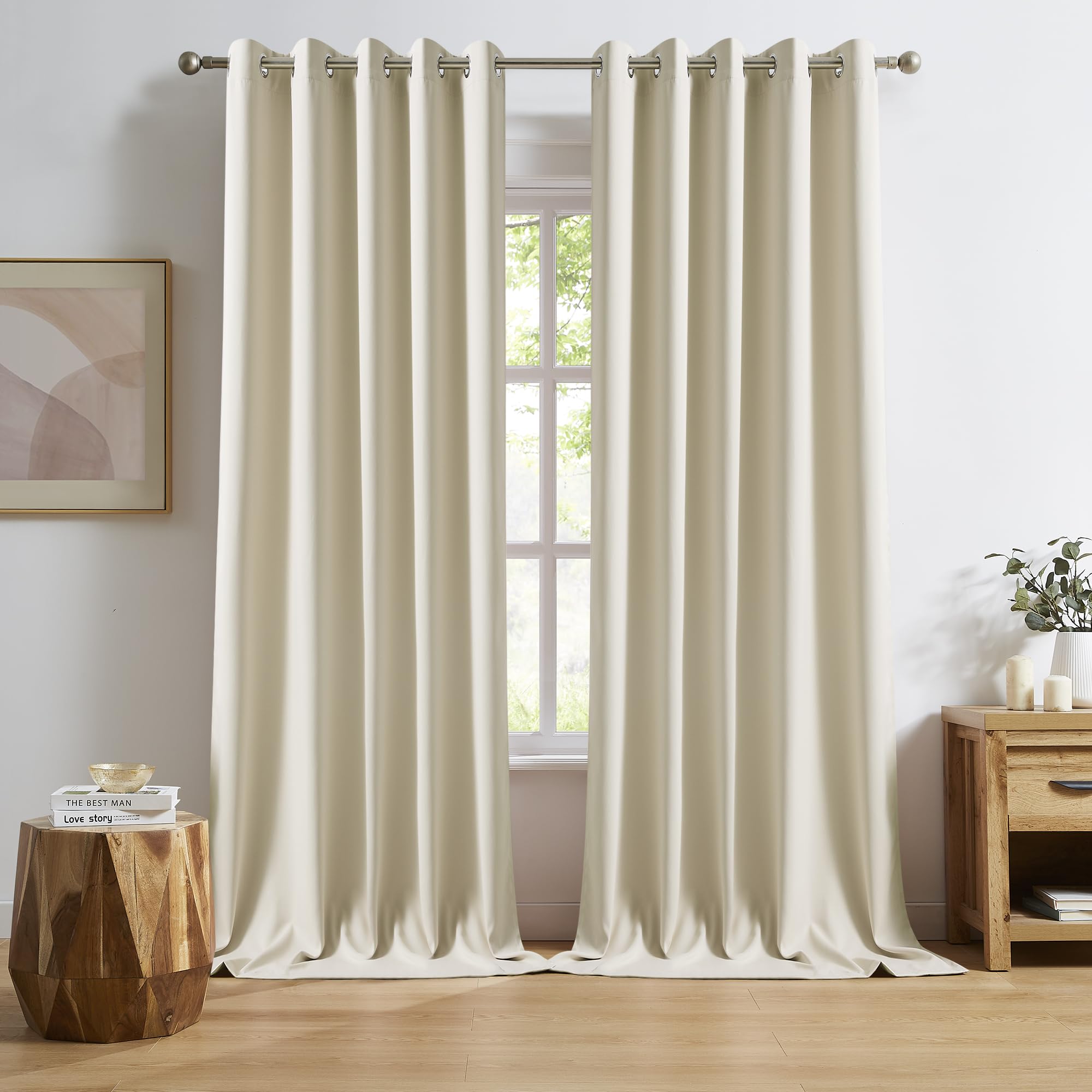 Dualife Cream Beige Grommet Room Darkening Curtains 60 X 96 Inches, 2 Panels