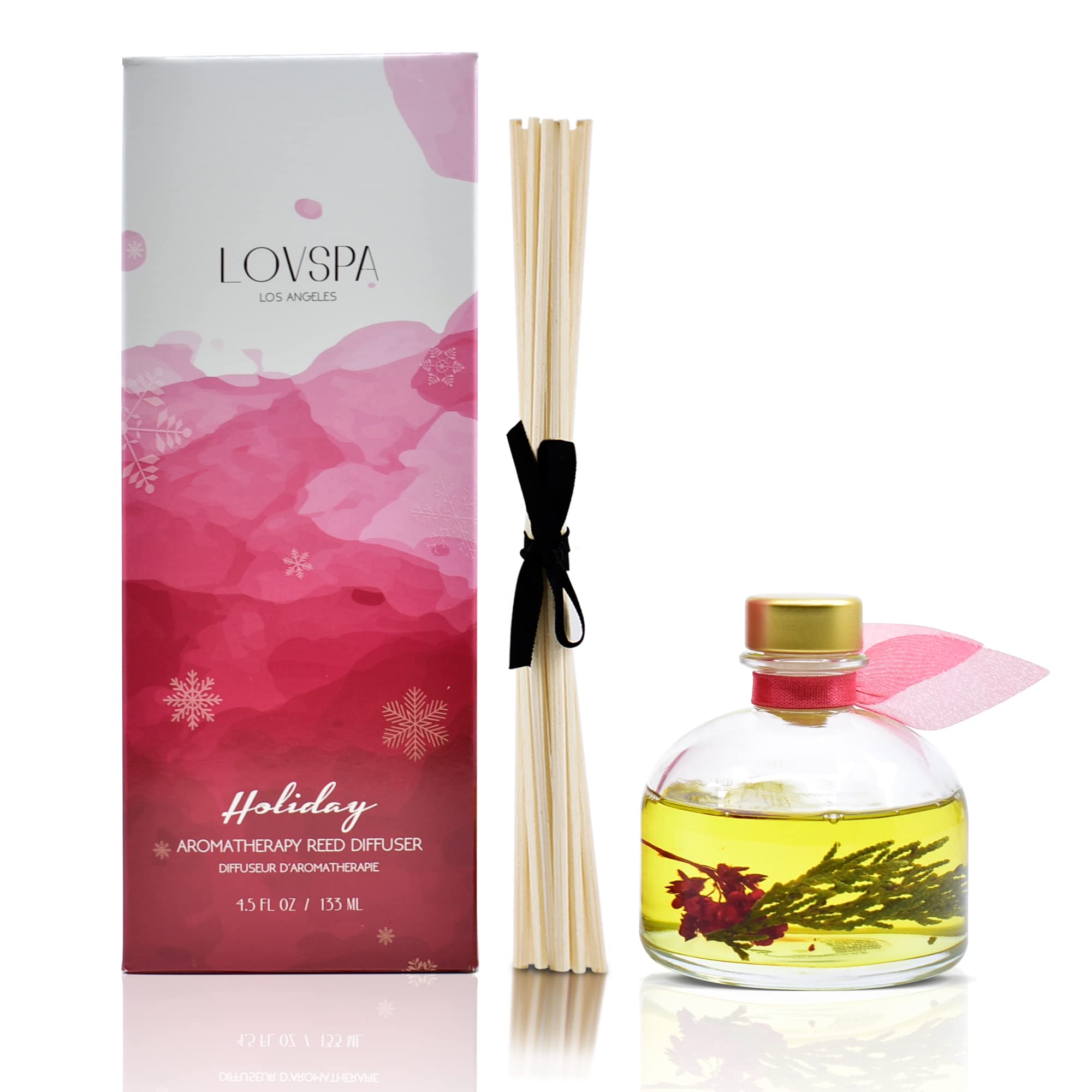 Lovspa Holiday Spiced Red Currant & Woods Reed Diffuser Set - Red Currants, Pine, Cranberries, Cedar Wood & Juniper - Perfect Se