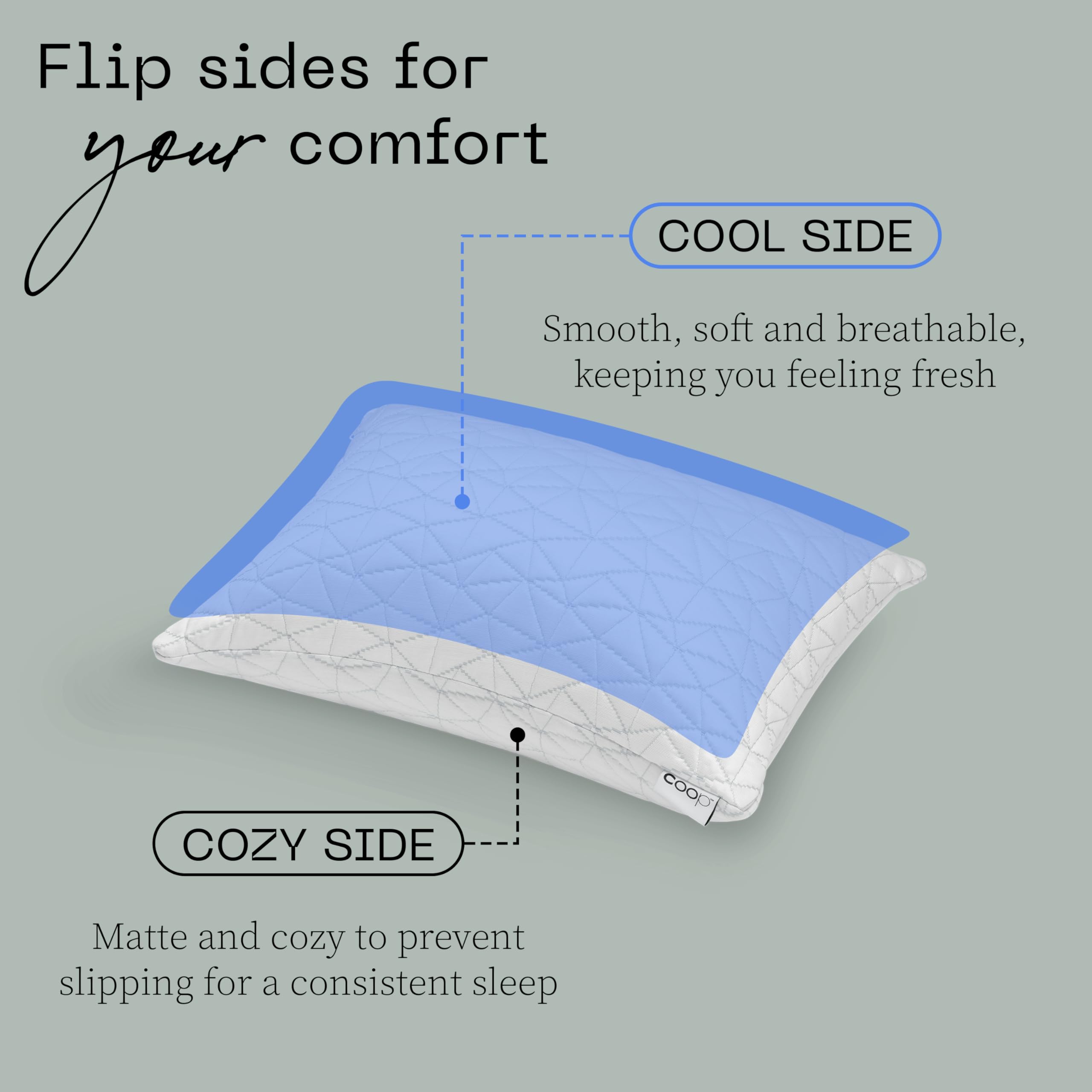 Coop Home Goods Cool Side Travel And Camping Pillow Case, Cooling Pillow Cases For Hot Sleepers, Two-Sided Pillow Covers, Cozy S