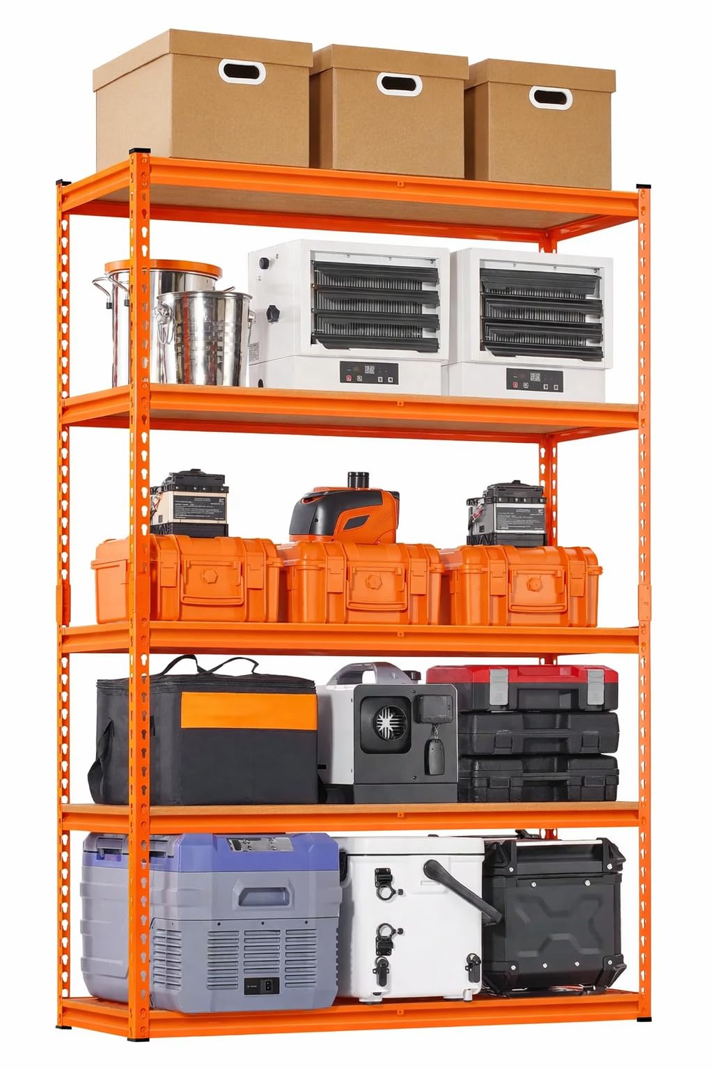 CERVONIX Orange Adjustable 5Shelf Metal Shelving Unit Storage Utility Rack Garage Shelves Display Rack Steel Bootless Rivet Rac