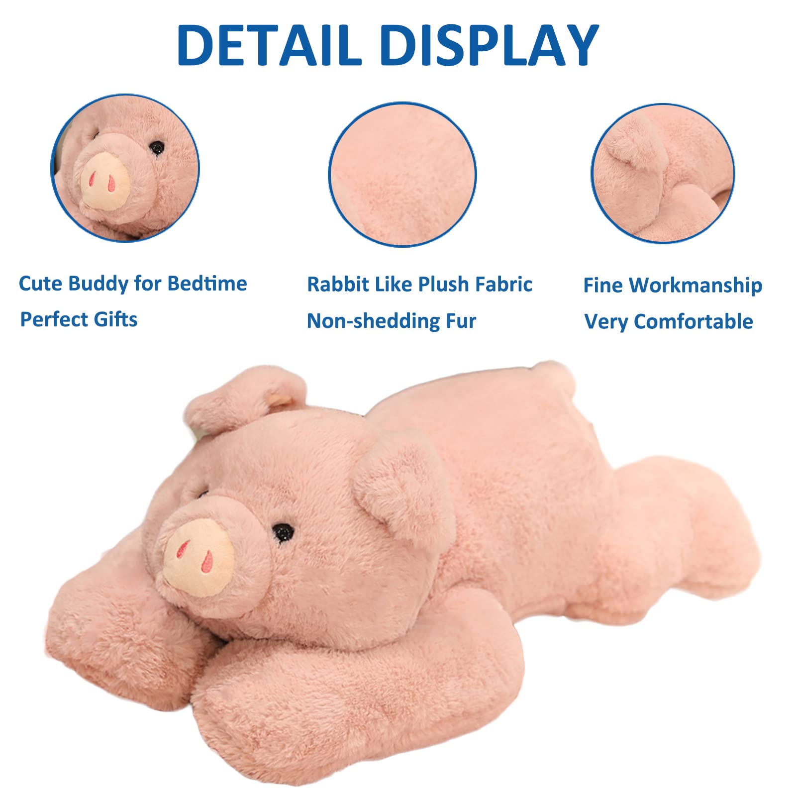 Hronsa Weighted Stuffed Animals, 19.7In 3.3Lbs Weighted Pig Stuffed Animal Toy Cute Pink Pig Plush Pillow For Adults Boys Girls