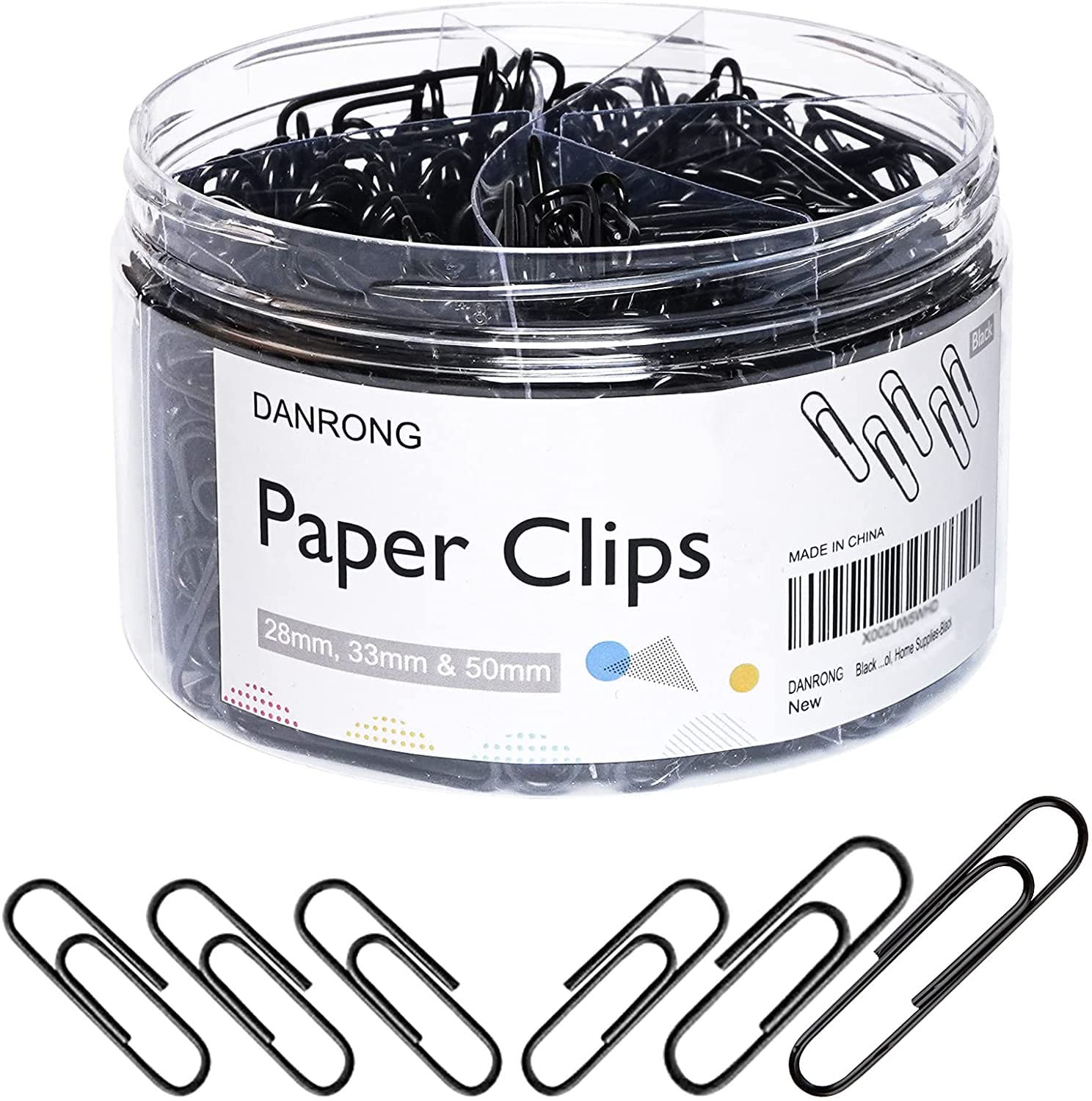 Danrong 520 Pcs Black Paper Clips Assorted Sizes, Small Medium And Large (1.1', 1.3' & 2'), Paperclips For Office, School, Ho