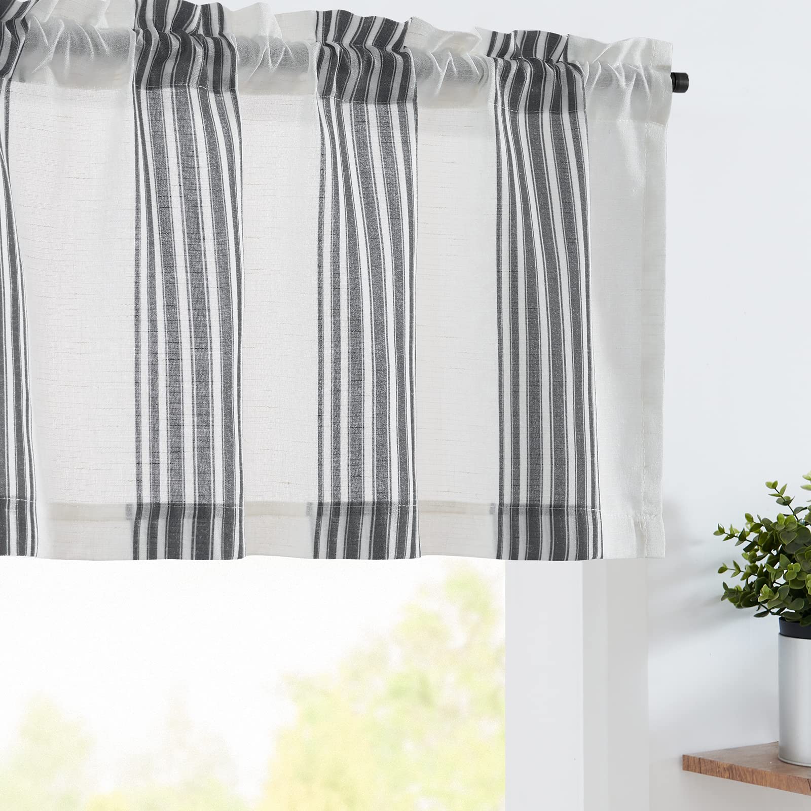Jinchan Striped Linen Valance Curtain 16 Inch Vertical Striped Valance For Kitchen Bathroom Light Filtering Window Treatment Rod