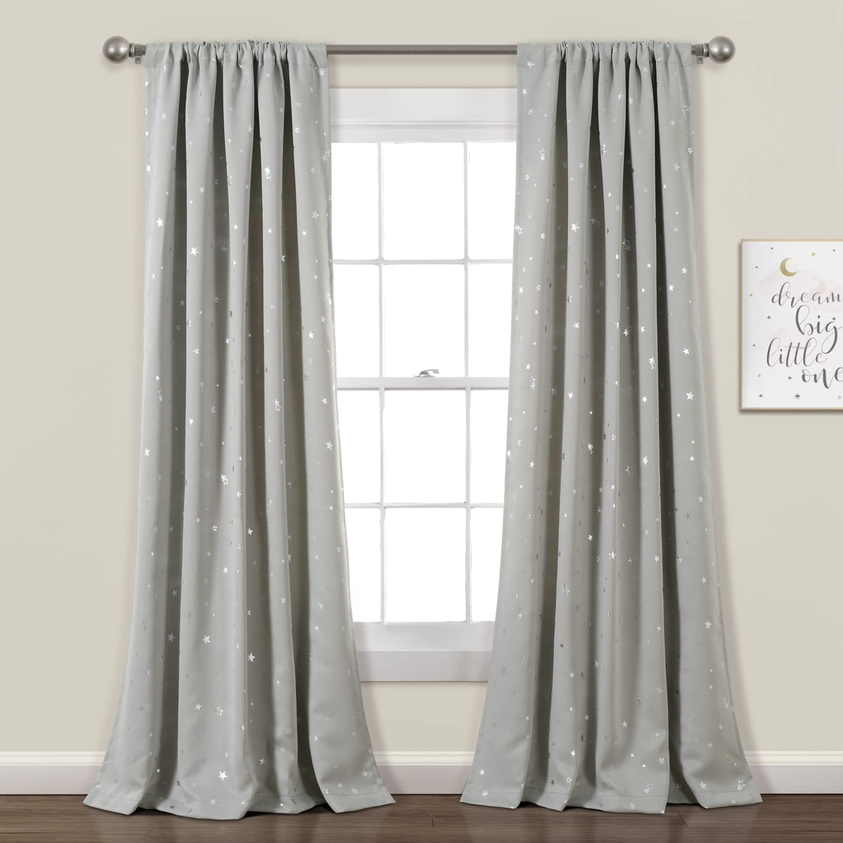Lush Decor Star Blackout Window Curtain Panel Pair, 84' Long X 52' Wide, Light Gray