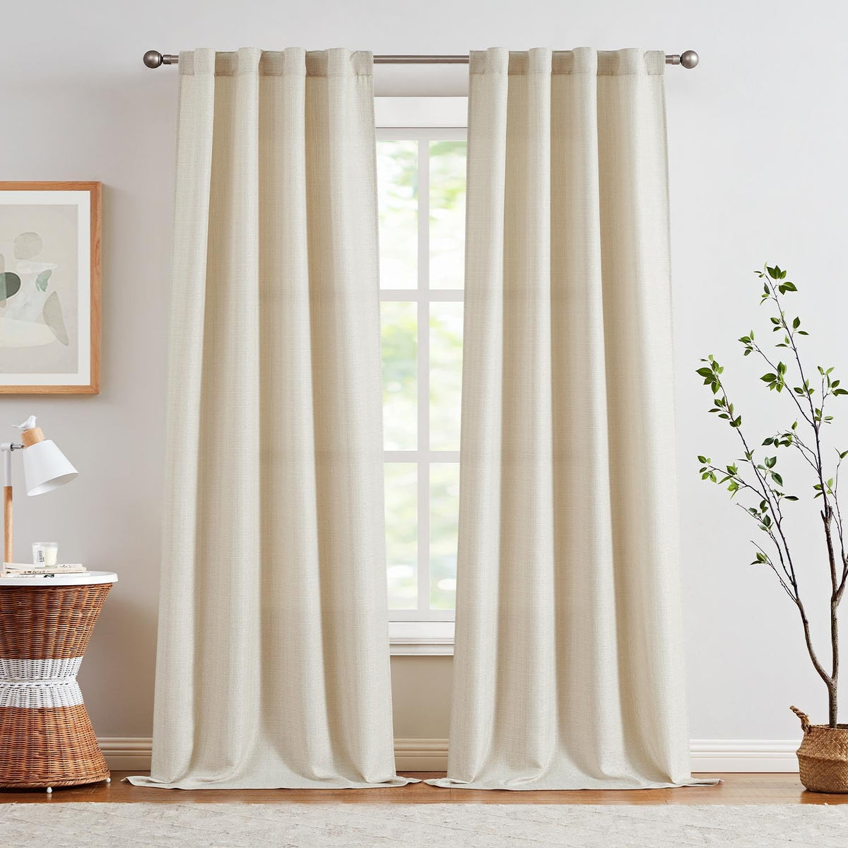 Jinchan Curtains For Living Room Bedroom Linen Textured Curtains 108 Inches Long Farmhouse Country Curtains Casual Weave Back Ta