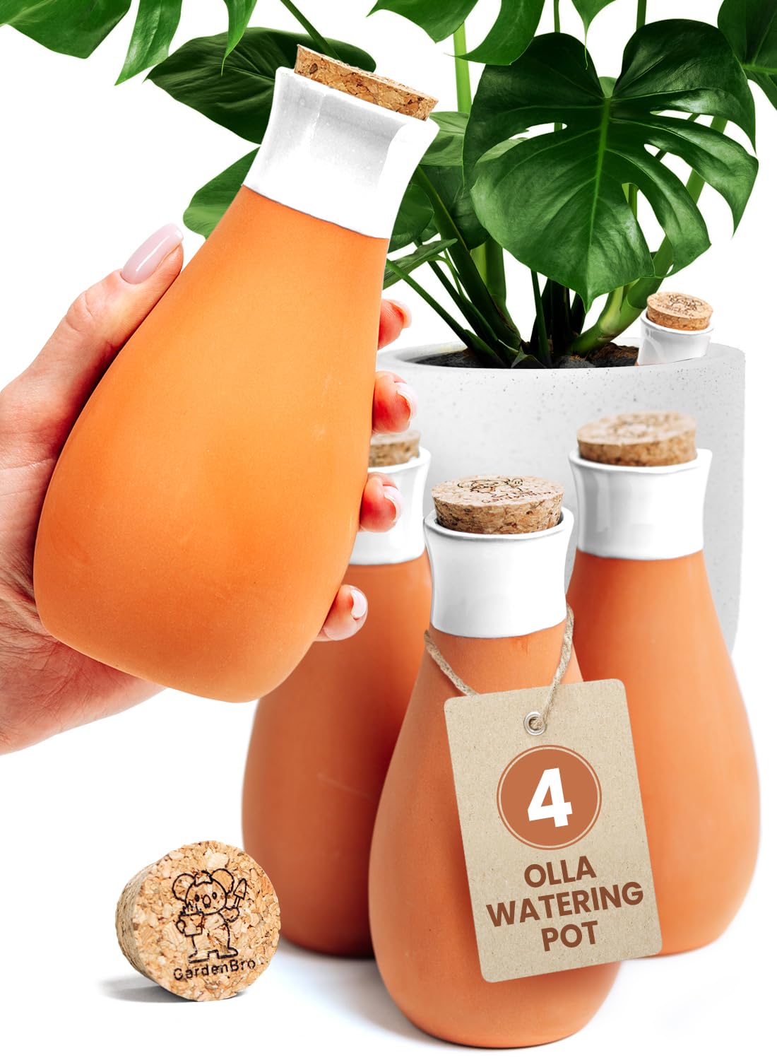 4 Pcs Ollas Terracotta Watering Pots Large - Self Watering Planter Insert Olla Watering System For 1-Week Easy To Refill - Clay