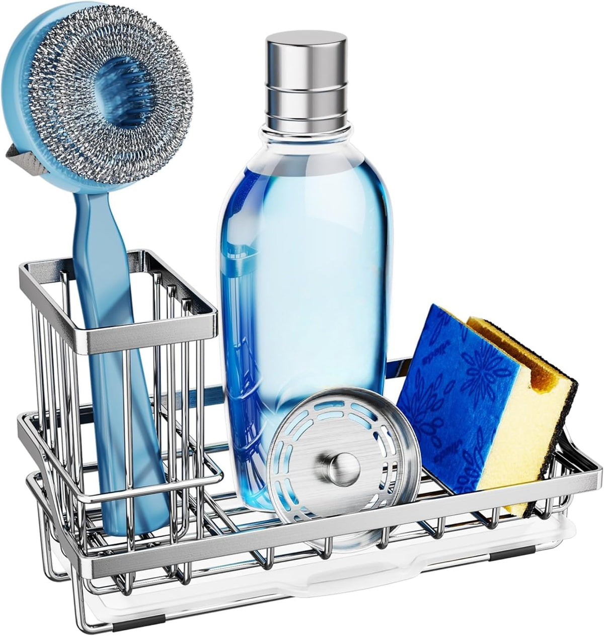 PRAMANTA Large Steel Kitchen Sink Organizer with Detachable Tray for Countertop, Cleaning Accessories Rack Shower Caddy Bottle H