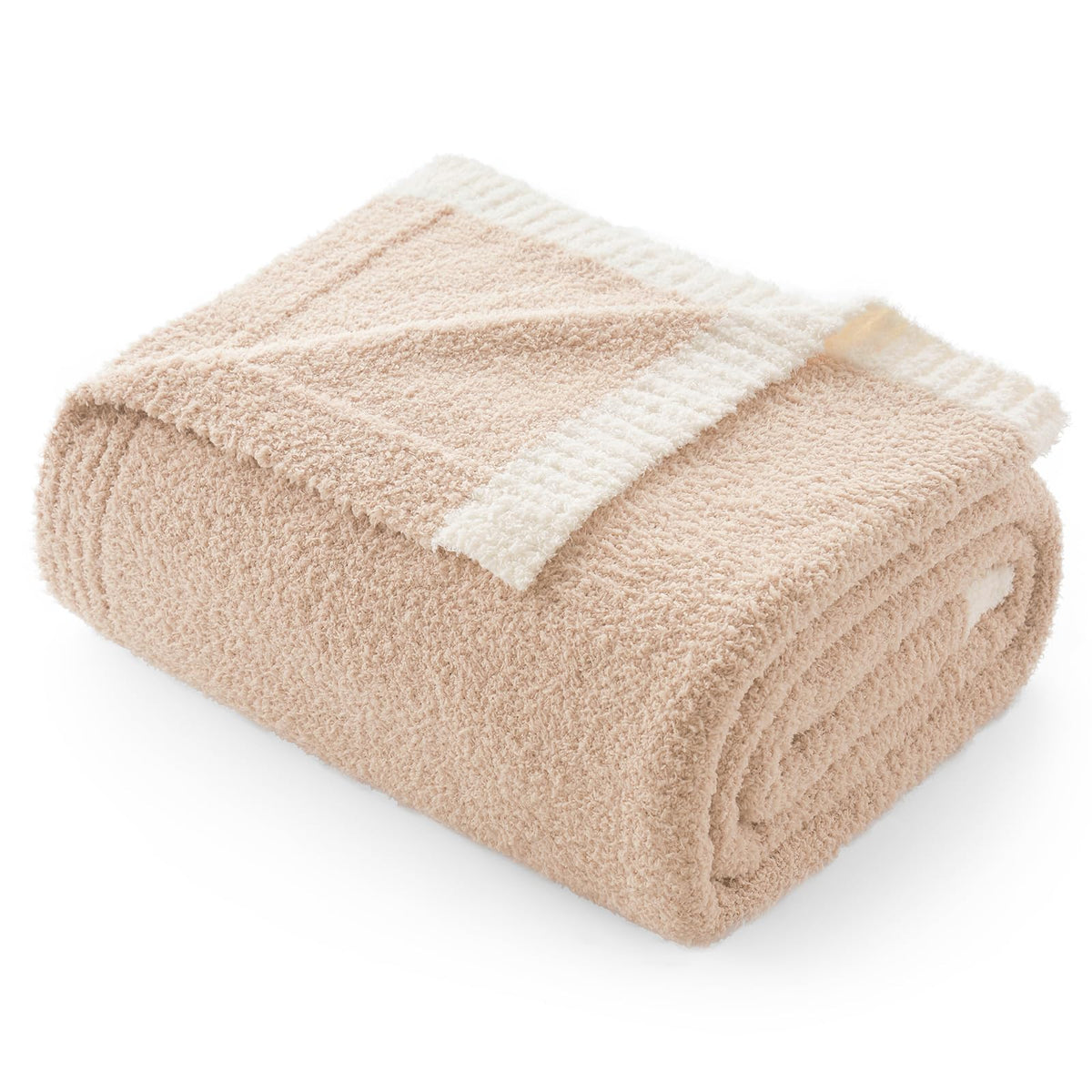 Snuggle Sac Ultra Soft Throw Blanket For Couch Bed Sofa 50X60 Inches, Reversible Beige Blanket Microfiber Fluffy Fuzzy Cozy Knit