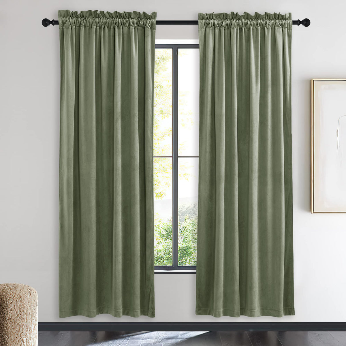 Nicetown Sage Green Velvet Curtains 72 Inches Long 2 Panels For Living Room, Elegant And Sleek Velvet Drapes For Cinema, Hall, T
