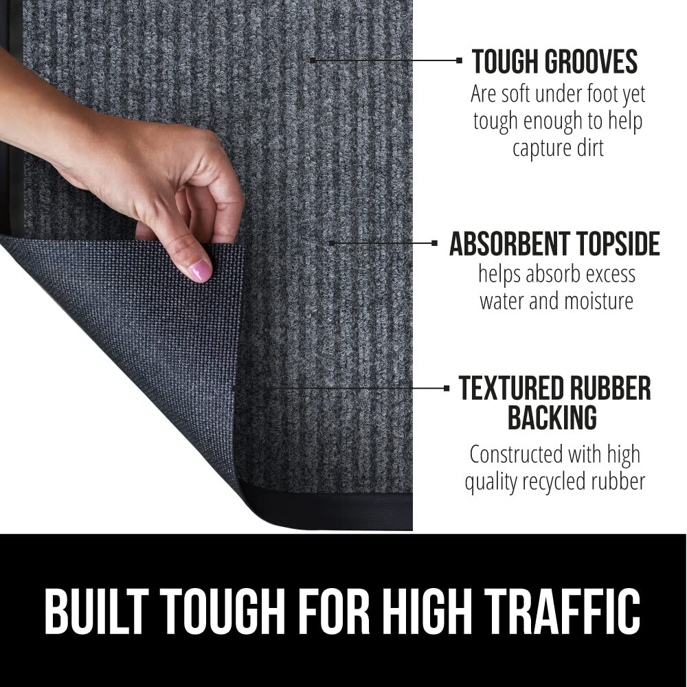 Gorilla Grip Waterproof Heavy Duty Traffic Guard Doormat, Stain And Fade Resistant, Durable Rubber, Low Profile Door Mat, Shoe Scraper, Welcome Mats For Entry, 29X17, Gray