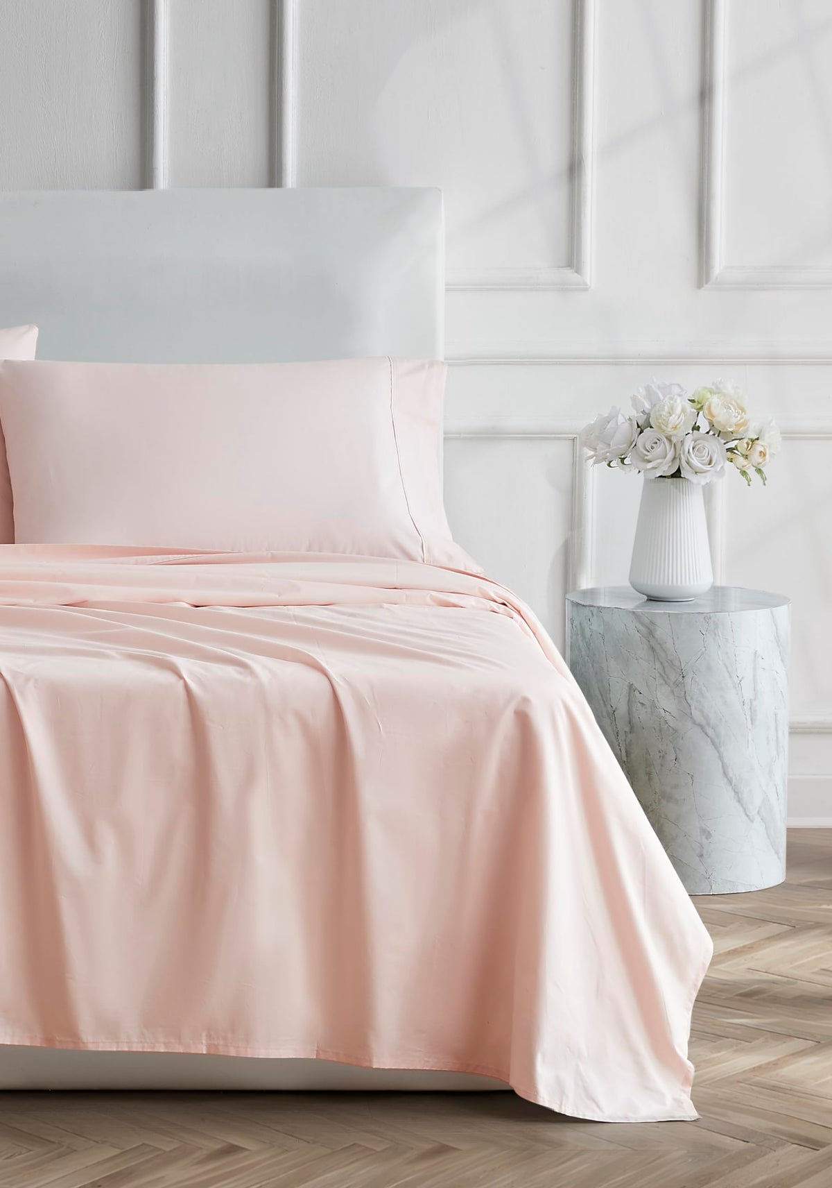 Linen Closet Luxury Cotton 400 Thread Count Ultimate Cotton Percale 4-Piece Sheet Set, Full, Blush