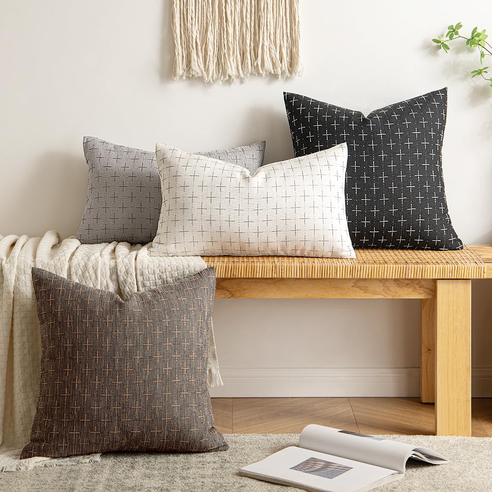 Miulee Pack Of 2 Decorative Burlap Linen Throw Pillow Covers Modern Farmhouse Pillowcase Rustic Woven Textured Cushion Cover For Sofa Couch Bed 24X24 Inch Pure White